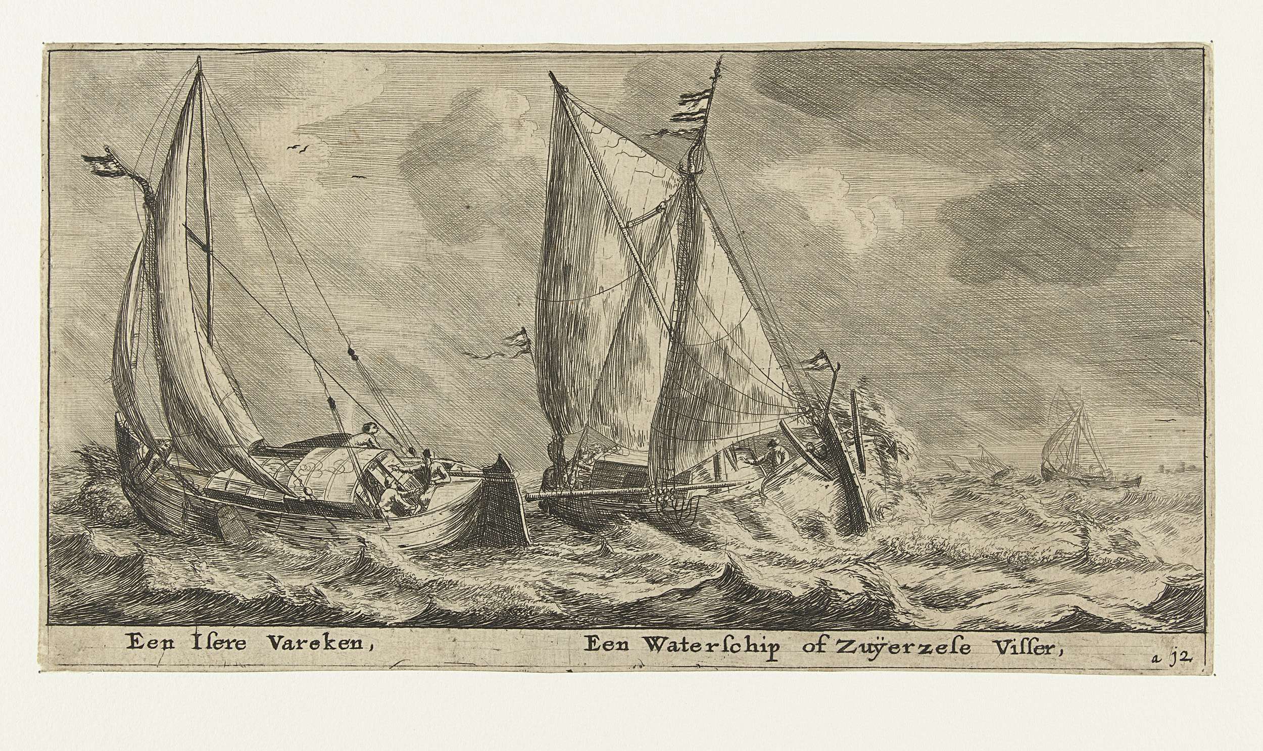 Twee schepen: een ijzeren varken en een waterschip, by Reinier Nooms, public domain