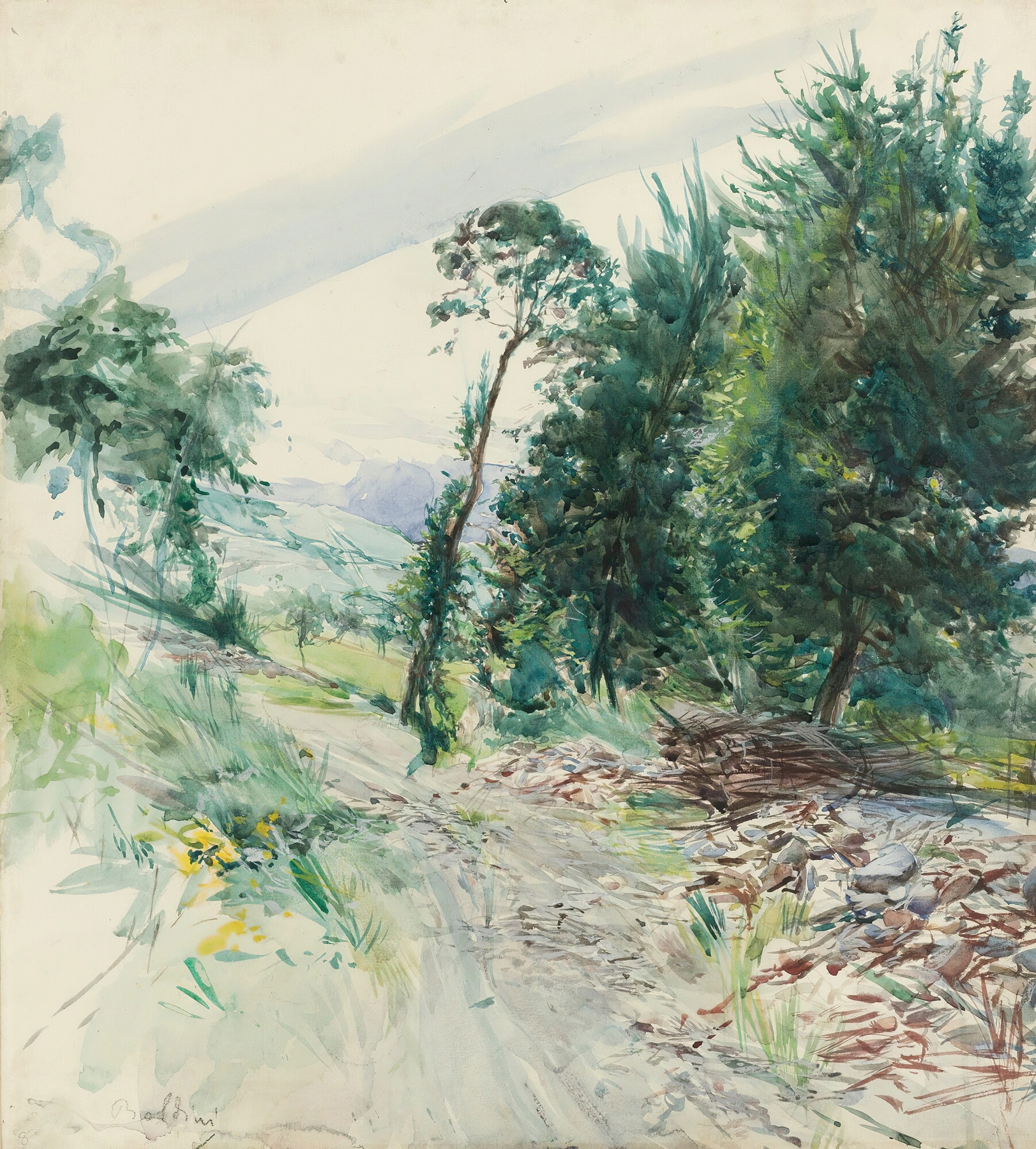 Figurative artwork La Route by Giovanni Boldini, oil painting featuring a woman in flowing fabrics.