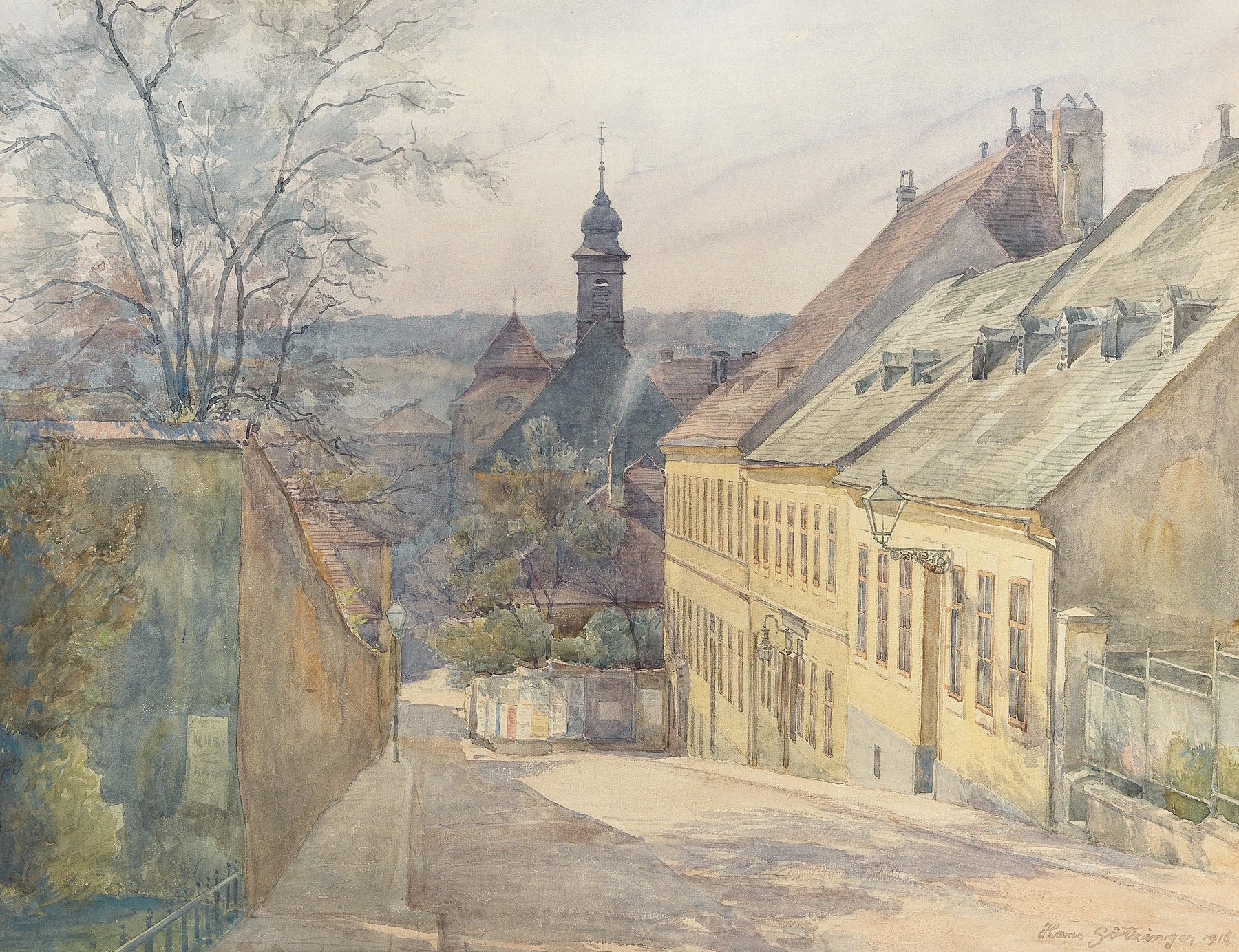 A view of St. Rochus chapel in Penzing, realism, by Hans Götzinger
