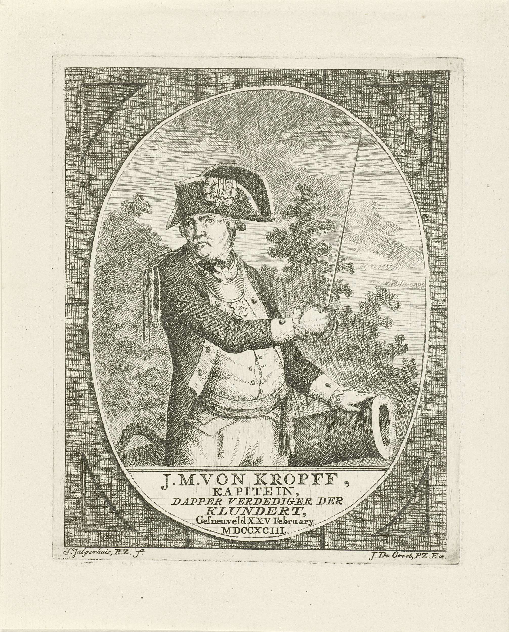 Portrait of Joachim Maurits von Kropff, engraving by Johannes Jelgerhuis