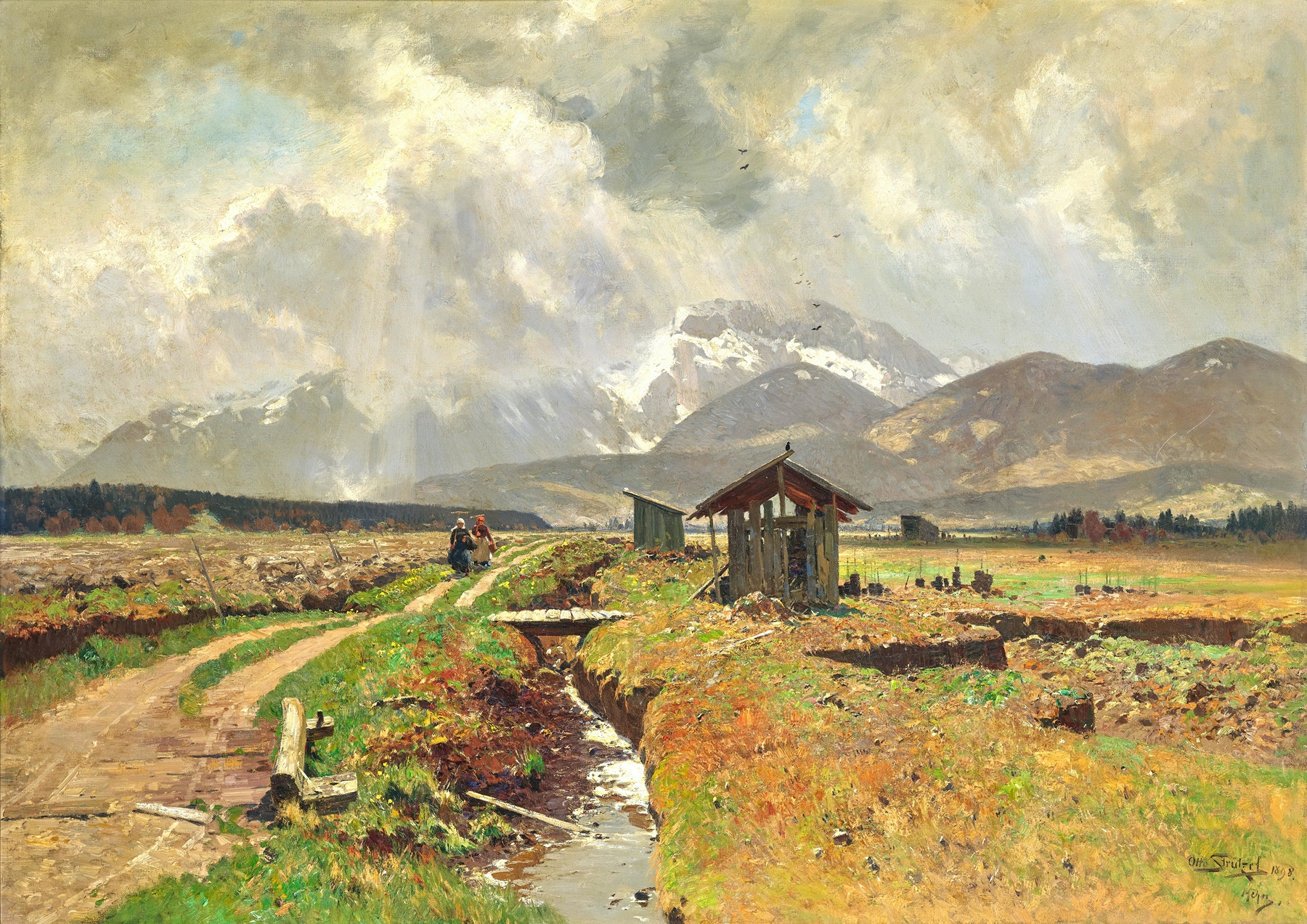 A Moor in Spring by Otto Strützel, oil on canvas depicting a lush landscape with vibrant greens and sunlight.