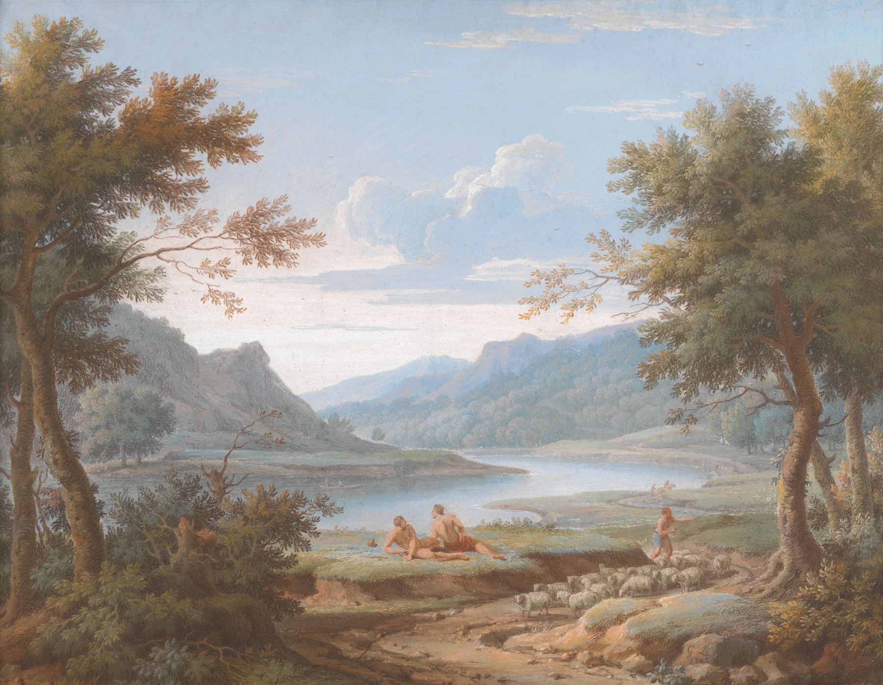 Rococo landscape with trees and sunlight by George Lambert