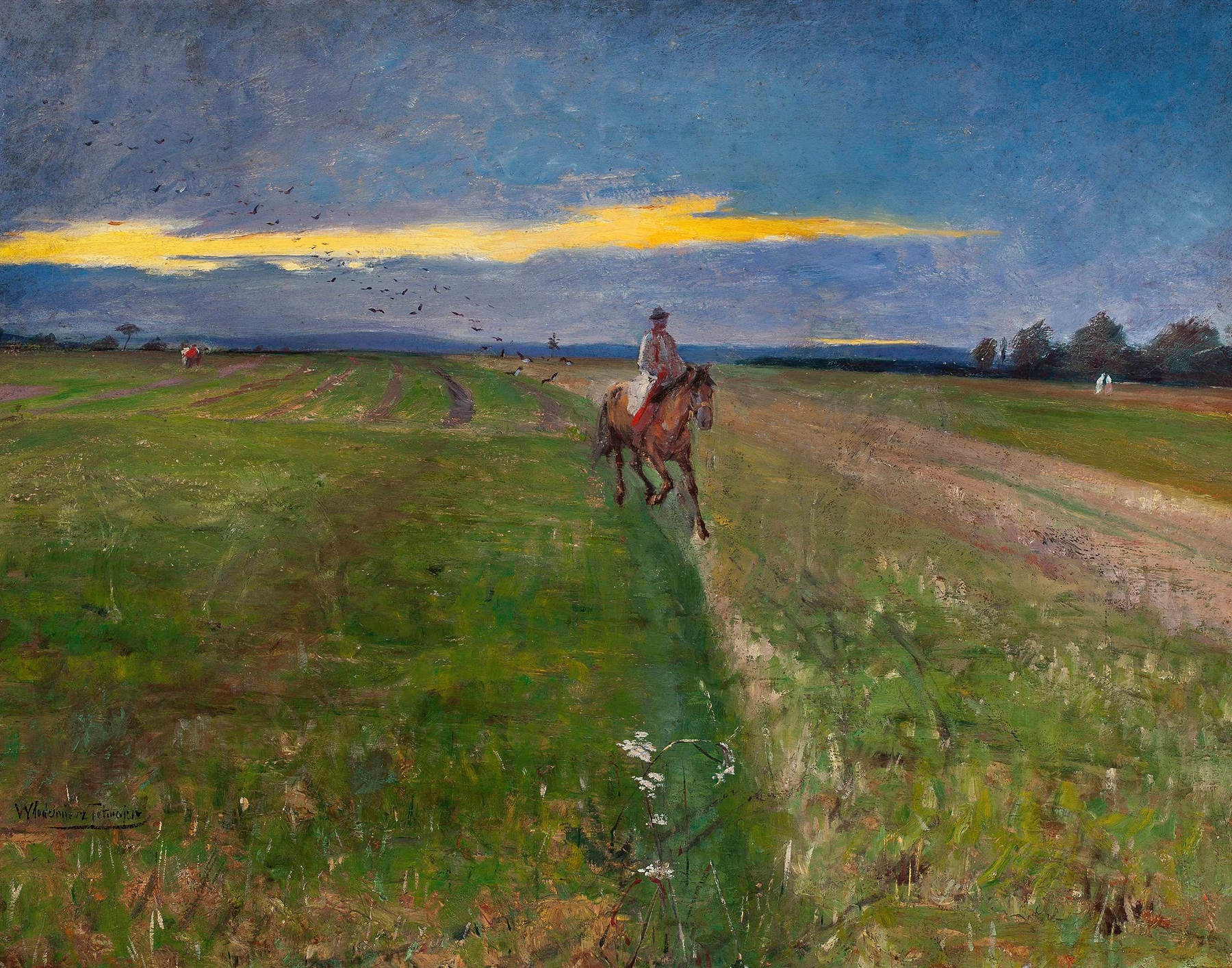 Peasant on horseback, oil painting by Włodzimierz Tetmajer, featuring a contemplative figure.