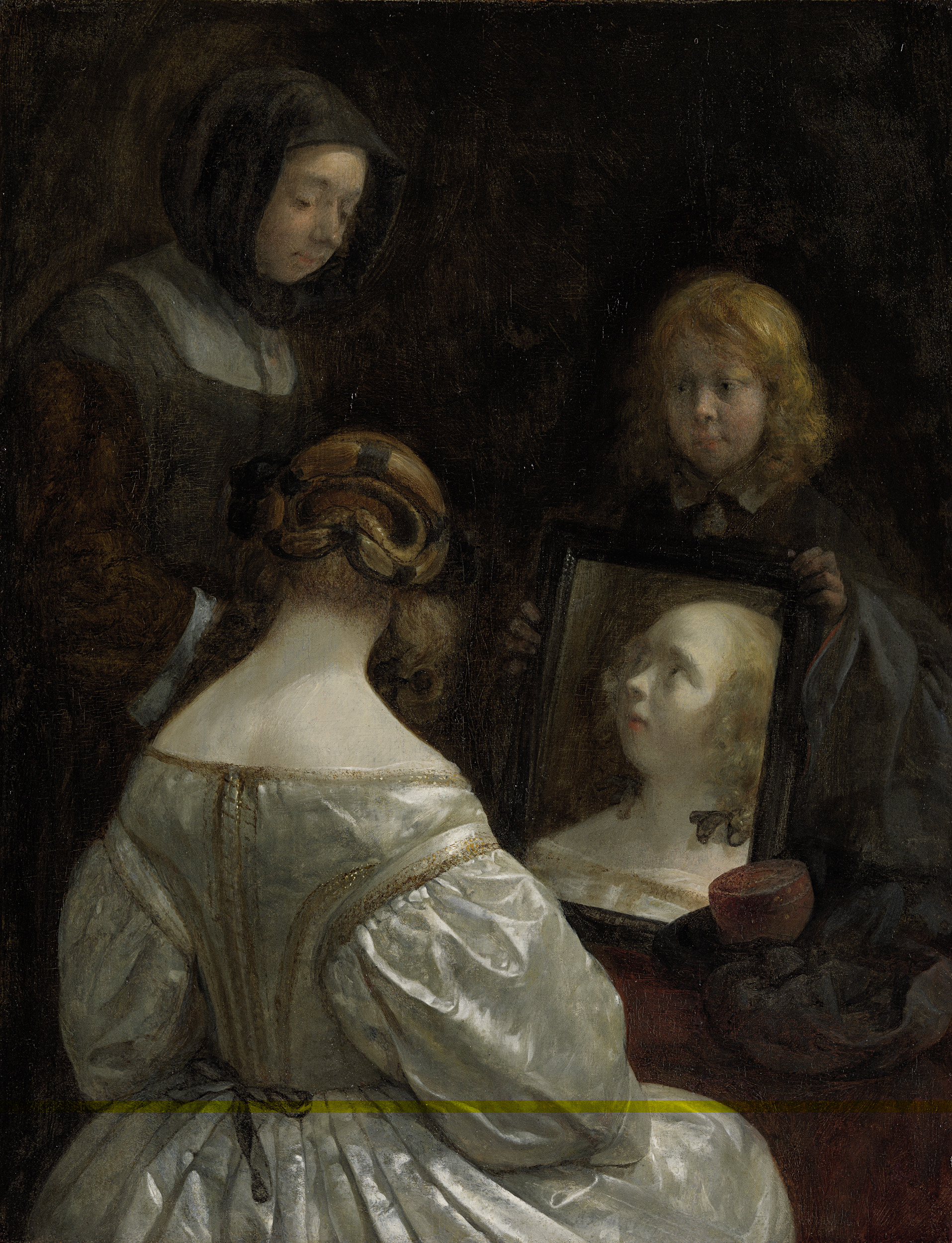 Woman at a Mirror, by Gerard ter Borch (II), public domain