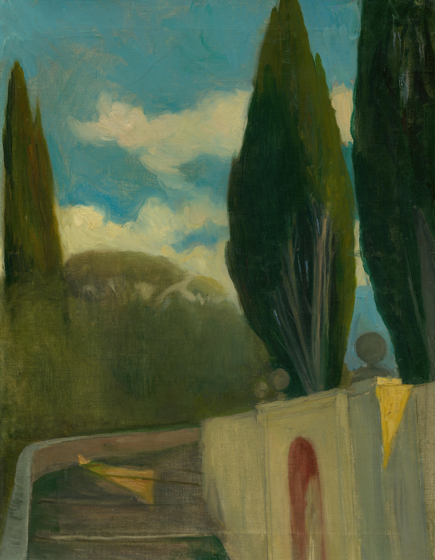 Krajina by Ákos Aranyossy, oil painting depicting a serene landscape with light and nature.