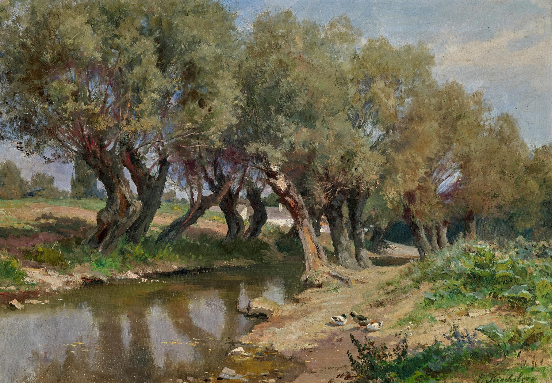 Willows by a creek, Impressionism, by Ernestine von Kirchsberg