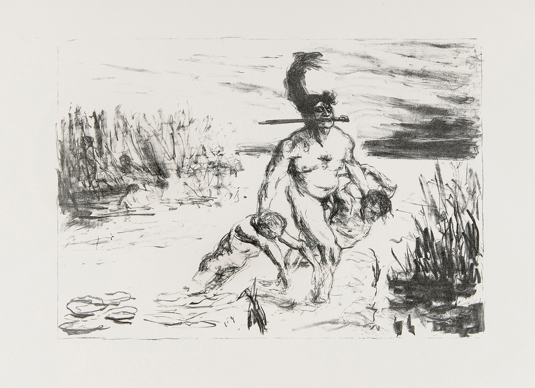 Max Slevogt's painting 'Achill und die Gefangenen' depicts a dramatic scene from mythology.