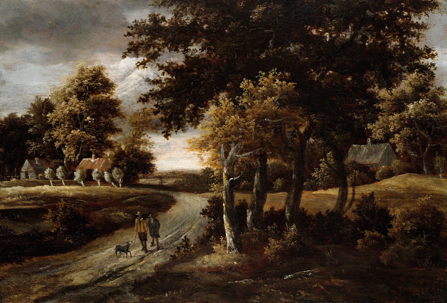 Wooded Landscape with Figures on a Path, by Meindert Hobbema, public domain