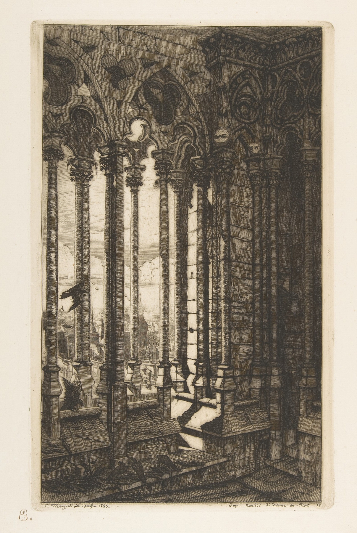 The Gallery, Nôtre-Dame Cathedral, Paris, by Charles Meryon, public domain