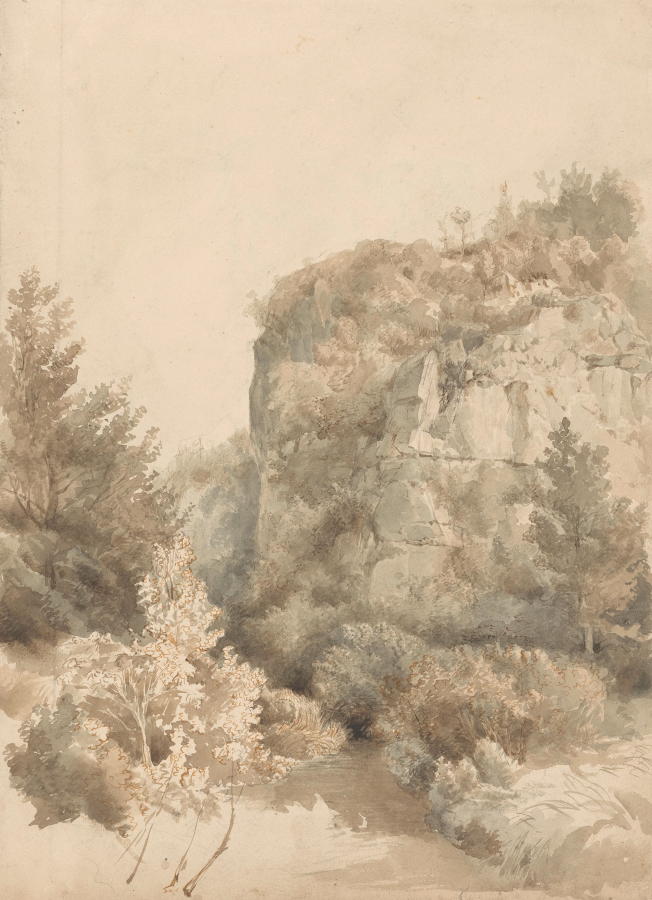 Landscape with a stream and high rock by Lodewijk Johannes Kleijn, oil on canvas