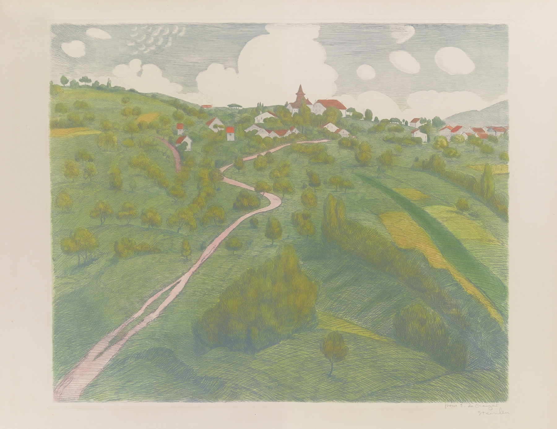 Vue de Belmont, près de Lausanne by Théophile Alexandre Steinlen, oil painting depicting rolling hills and golden light.
