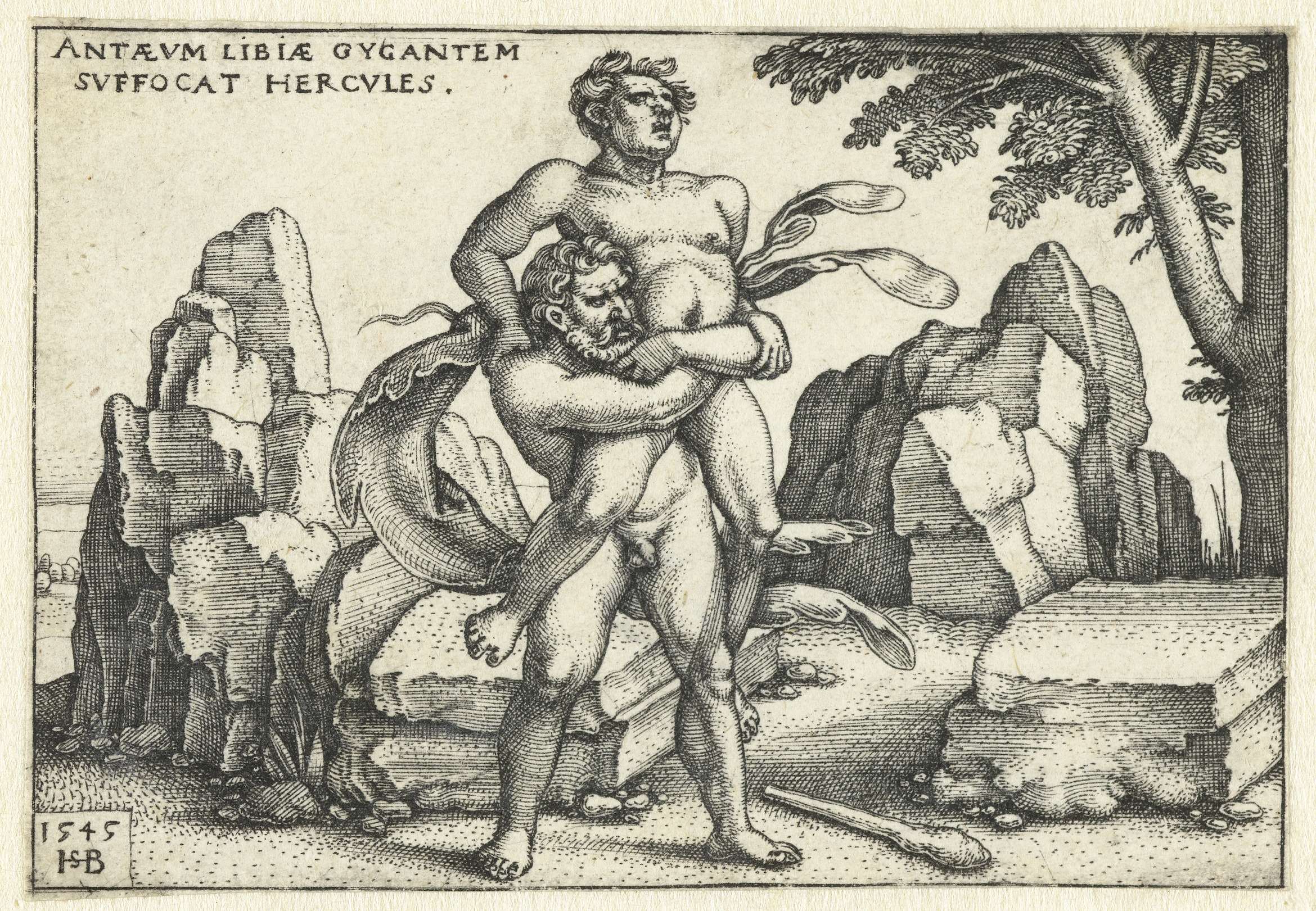Hercules worstelt met Antaeus, by Hans Sebald Beham, public domain