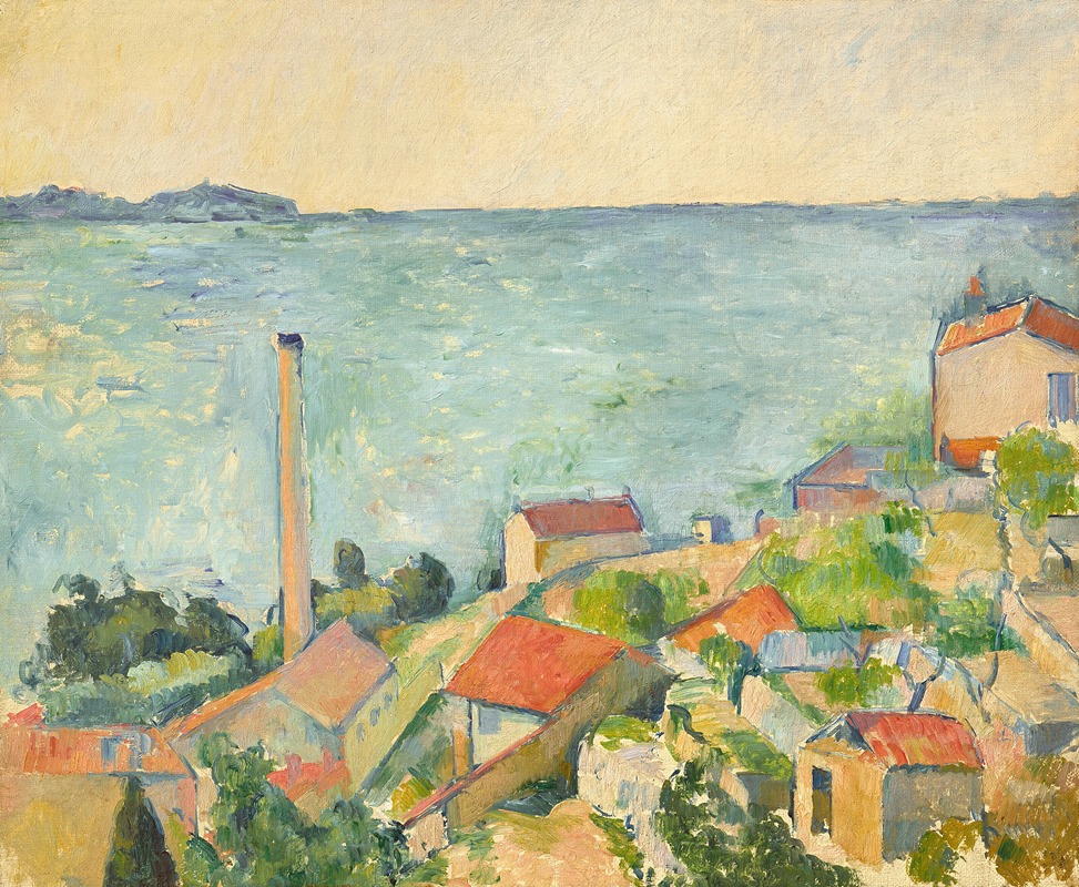 A vibrant marine landscape by Paul Cézanne depicting the sea at l’Estaque.