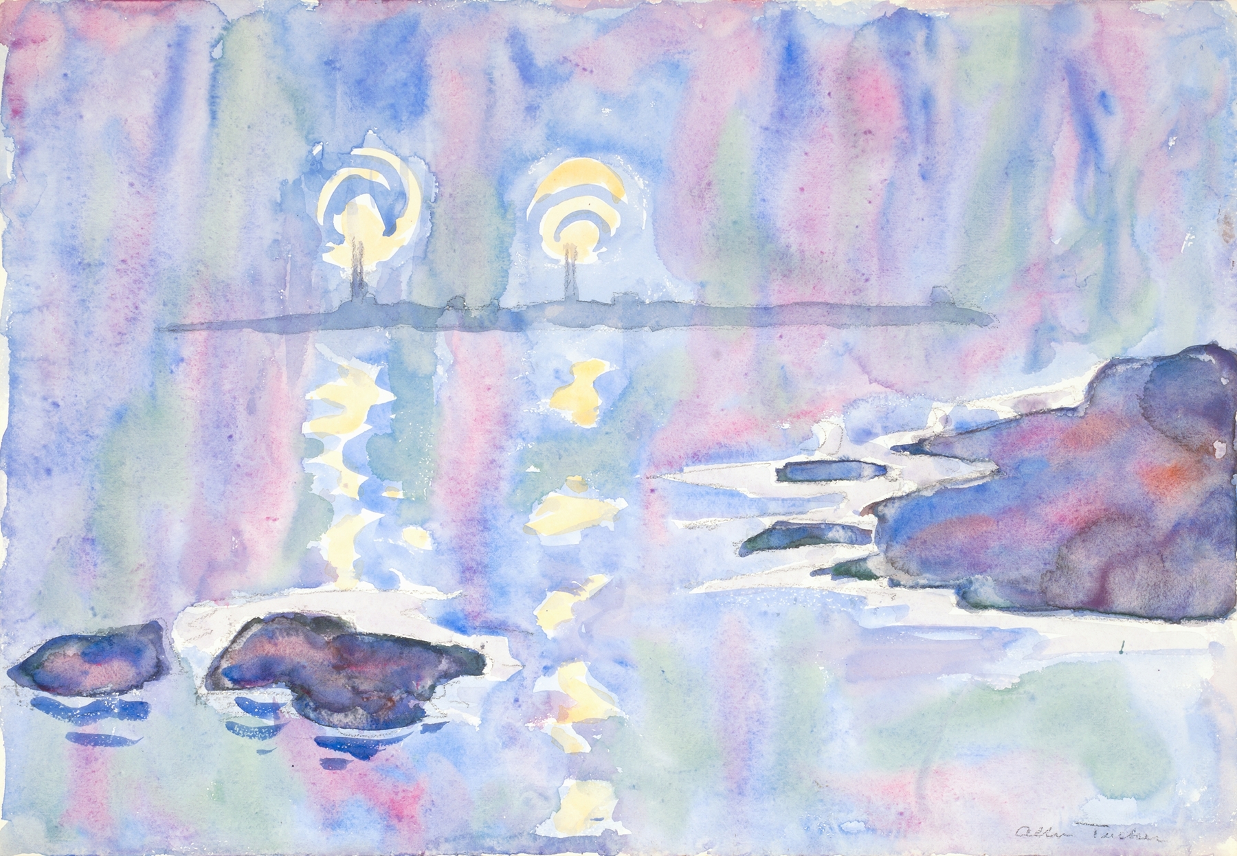Watercolour by Allen Tucker featuring flowing strokes of blue and lavender
