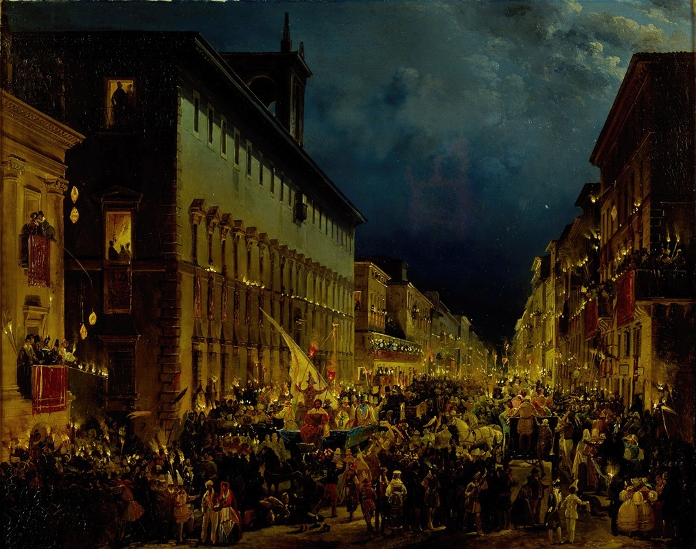A picturesque evening scene in Rome by Ippolito Caffi.