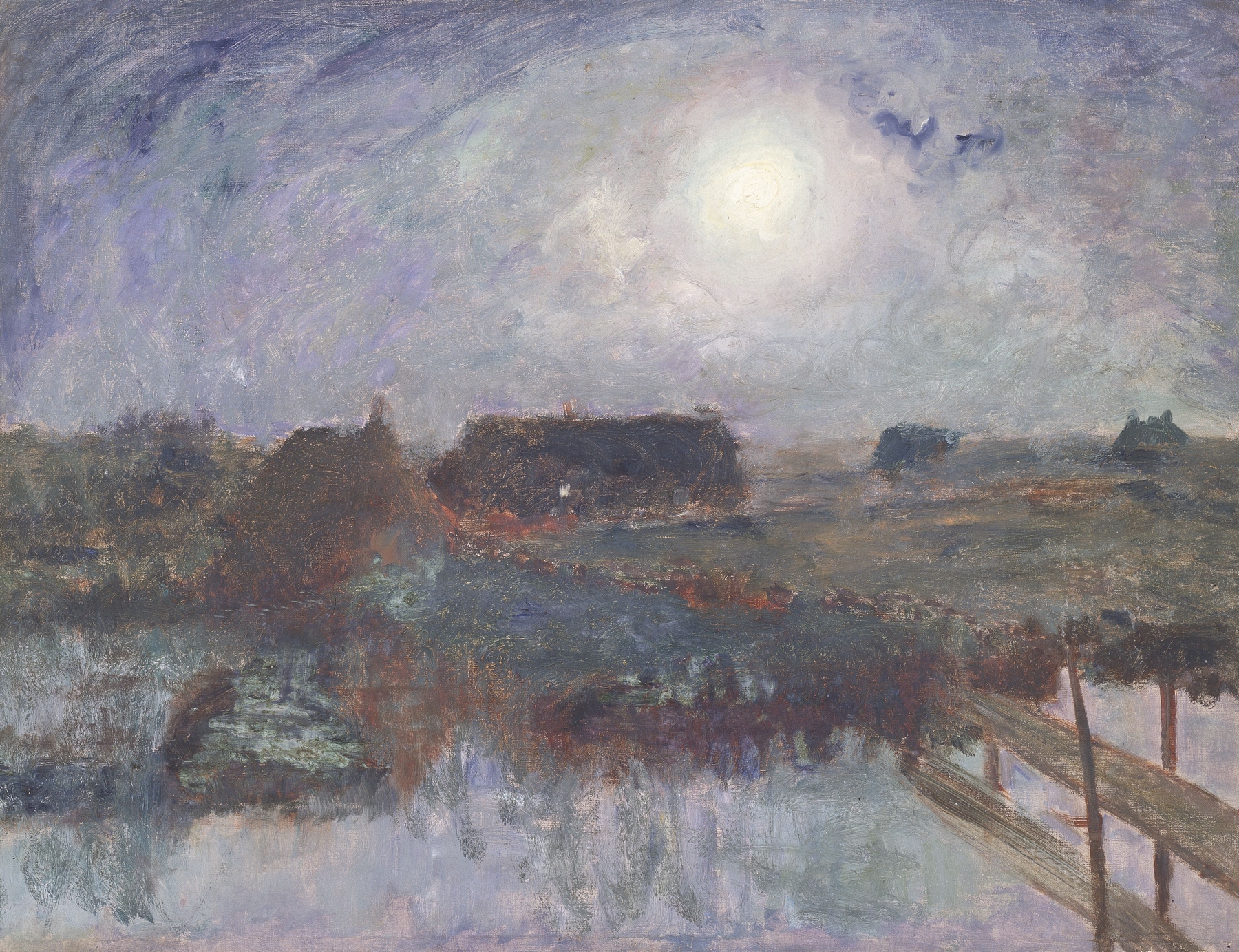 Night-time landscape with trees and shadows, oil on canvas by Theodoor Verstraete