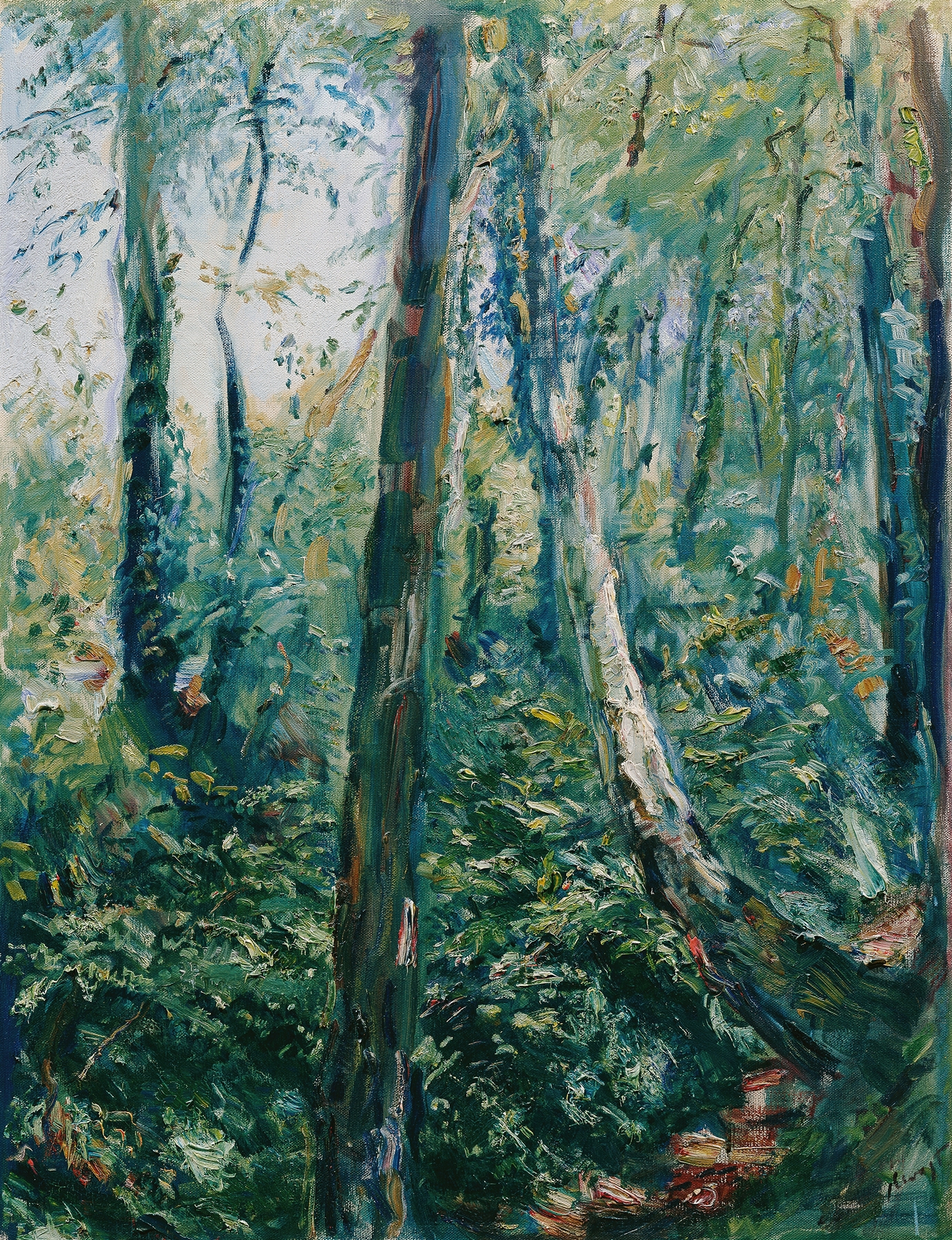 Waldweg by Max Slevogt, oil painting depicting a forest path with dappled light and greenery.