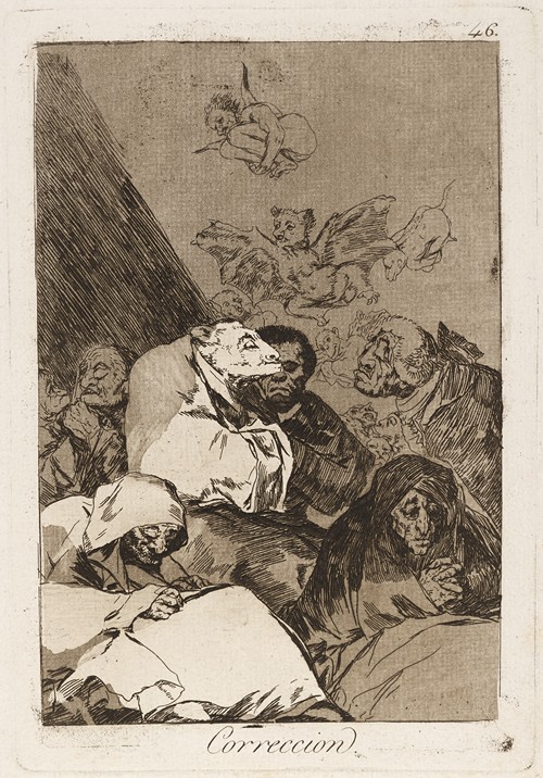 Correccion. (Correction.) by Francisco de Goya depicts a scene of correction in an intimate setting.