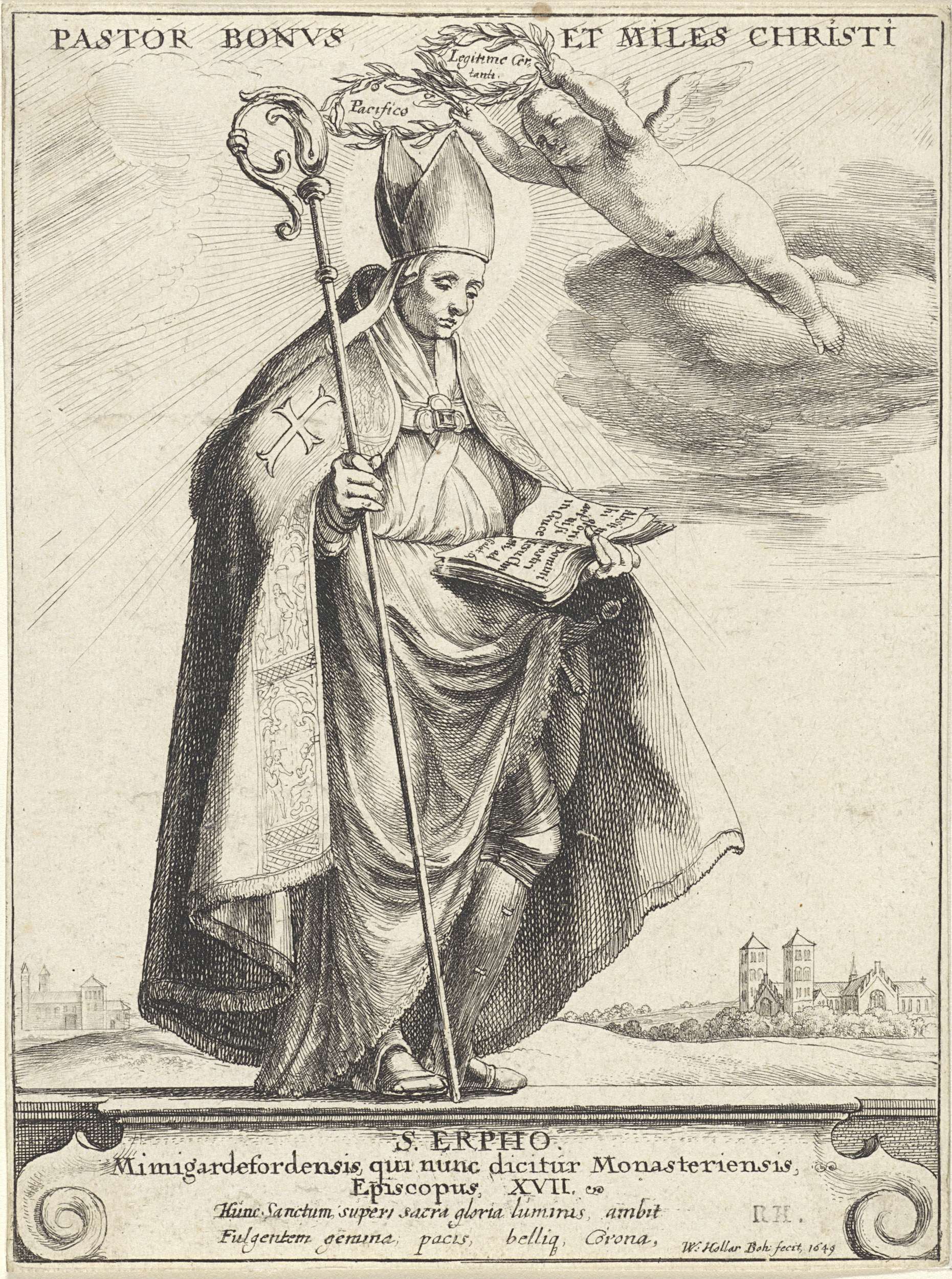 Figurative etching by Wenceslaus Hollar depicting a figure amidst light and darkness.