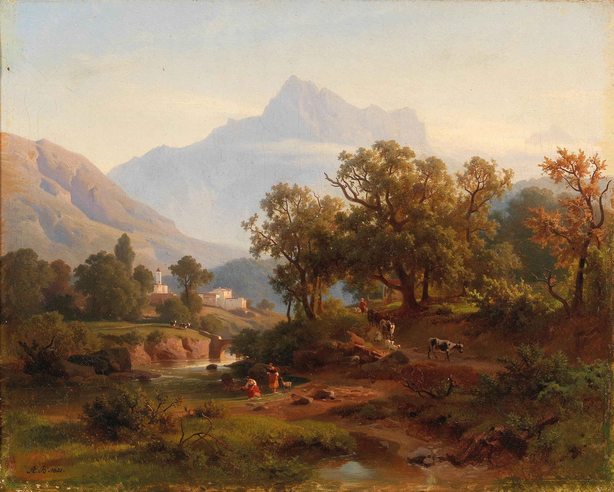 Landscape in morning light, oil on canvas by August Behrendsen