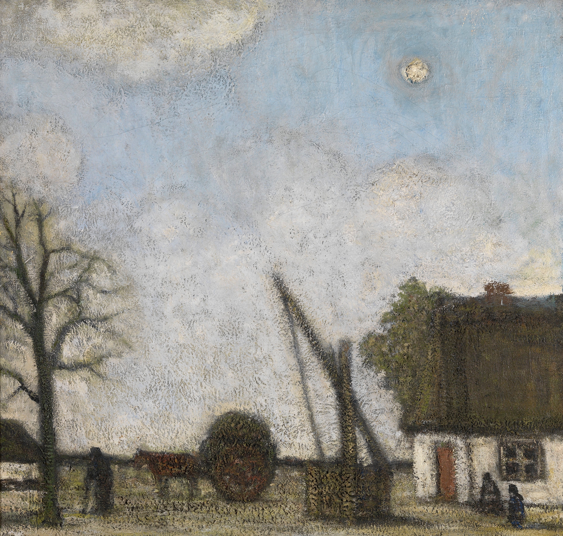 The Well by Jakob Smits, oil on canvas depicting a landscape with a well and greenery.
