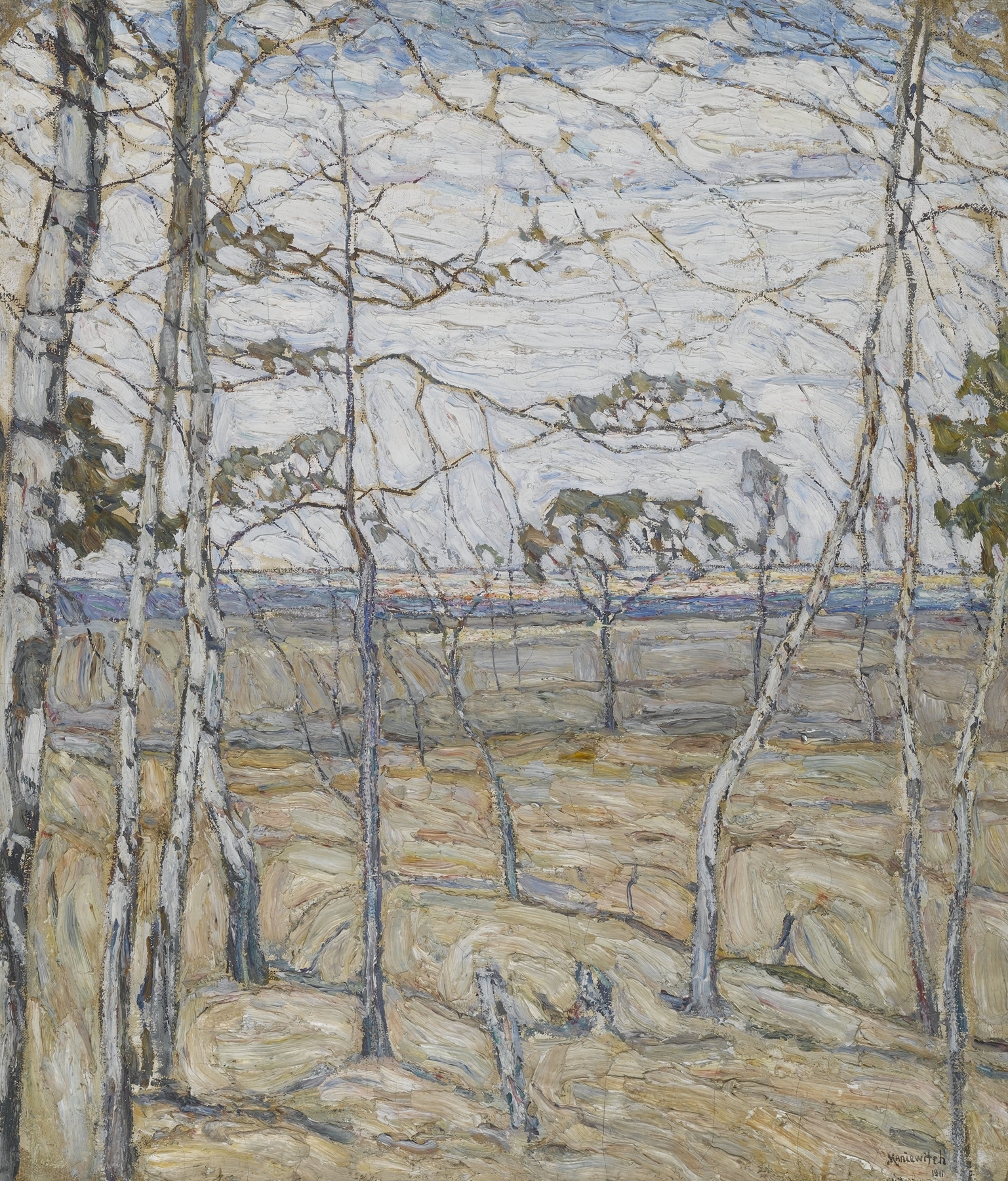 Birch Trees by Abraham Manievich, oil on canvas depicting birch trees in a lush forest