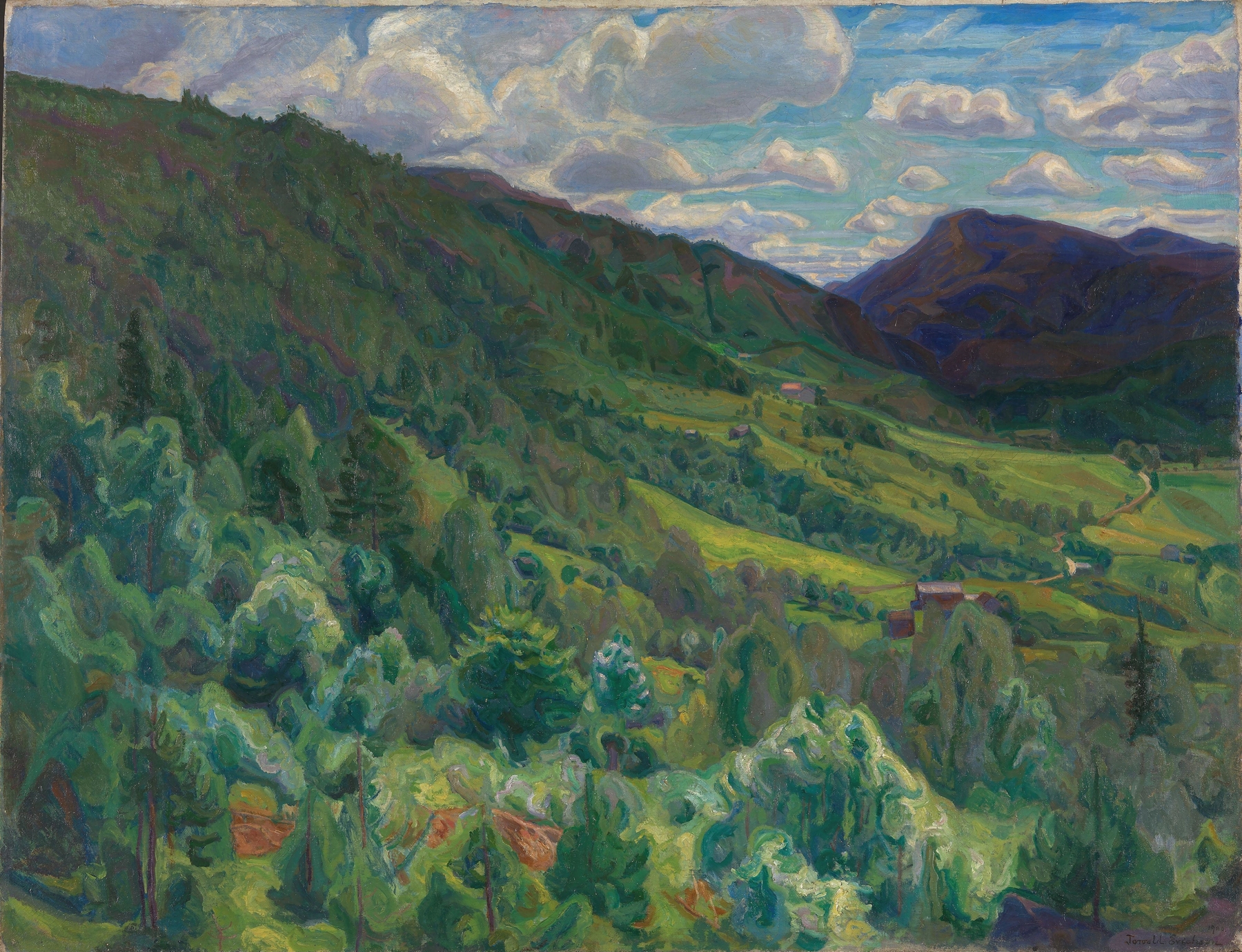 Landscape with rolling hills and blue sky by Thorvald Erichsen, 1900