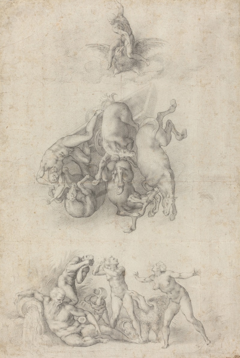 Agnolo Bronzino's 'The Fall of Phaethon' depicts the tragic moment of Phaethon's fall from the sky.