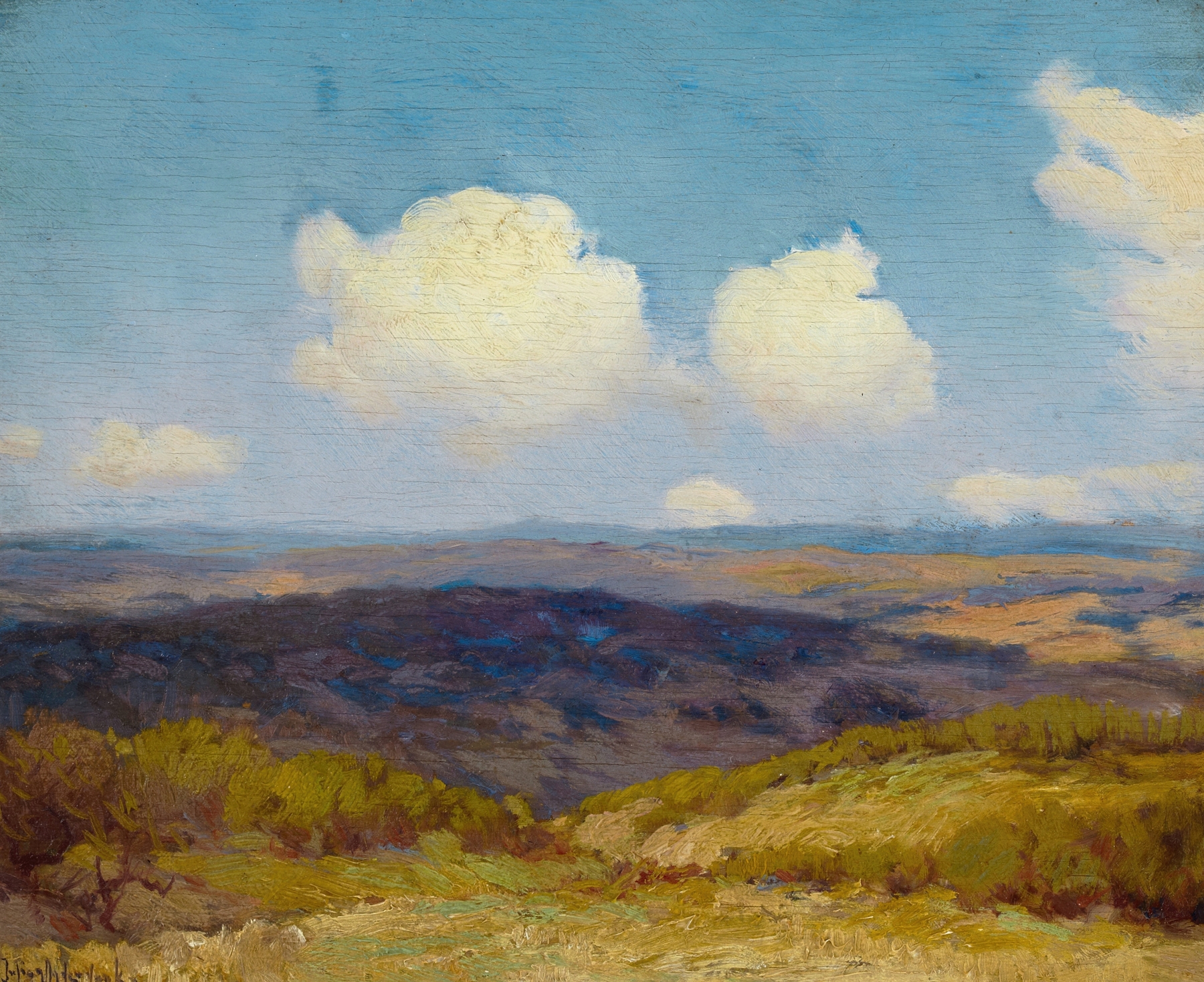 Flying Shadows by Julian Onderdonk, oil painting depicting an ethereal landscape with pastel skies.