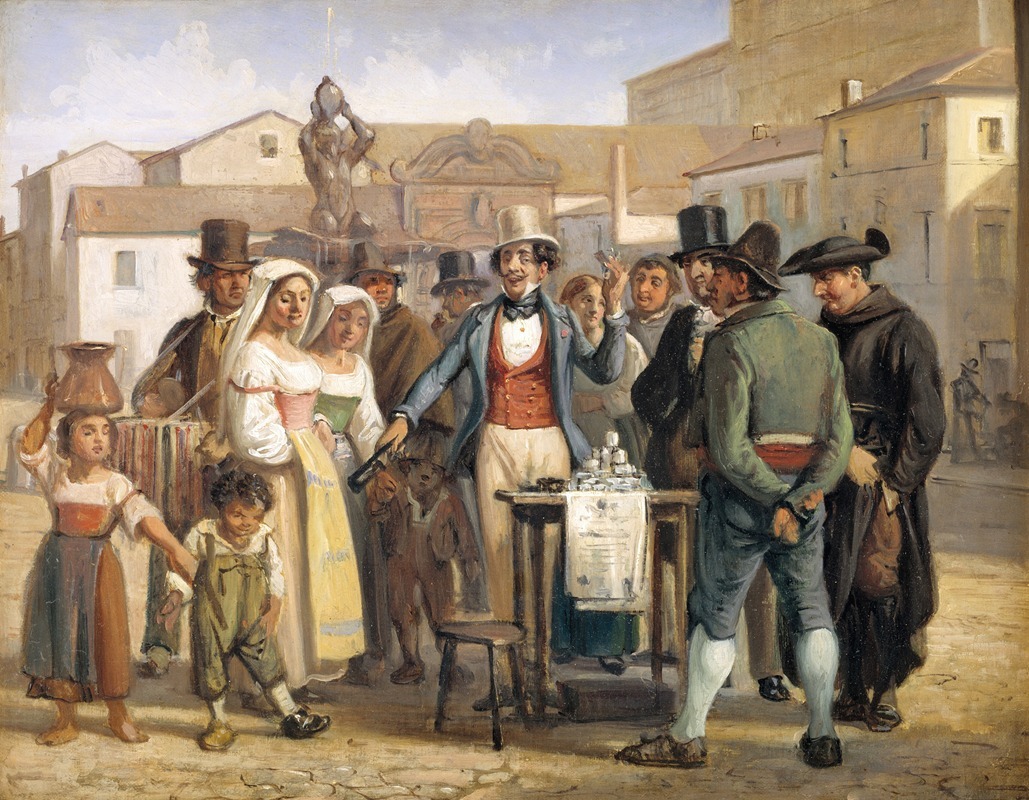 A depiction of a street vendor in Rome selling blacking.