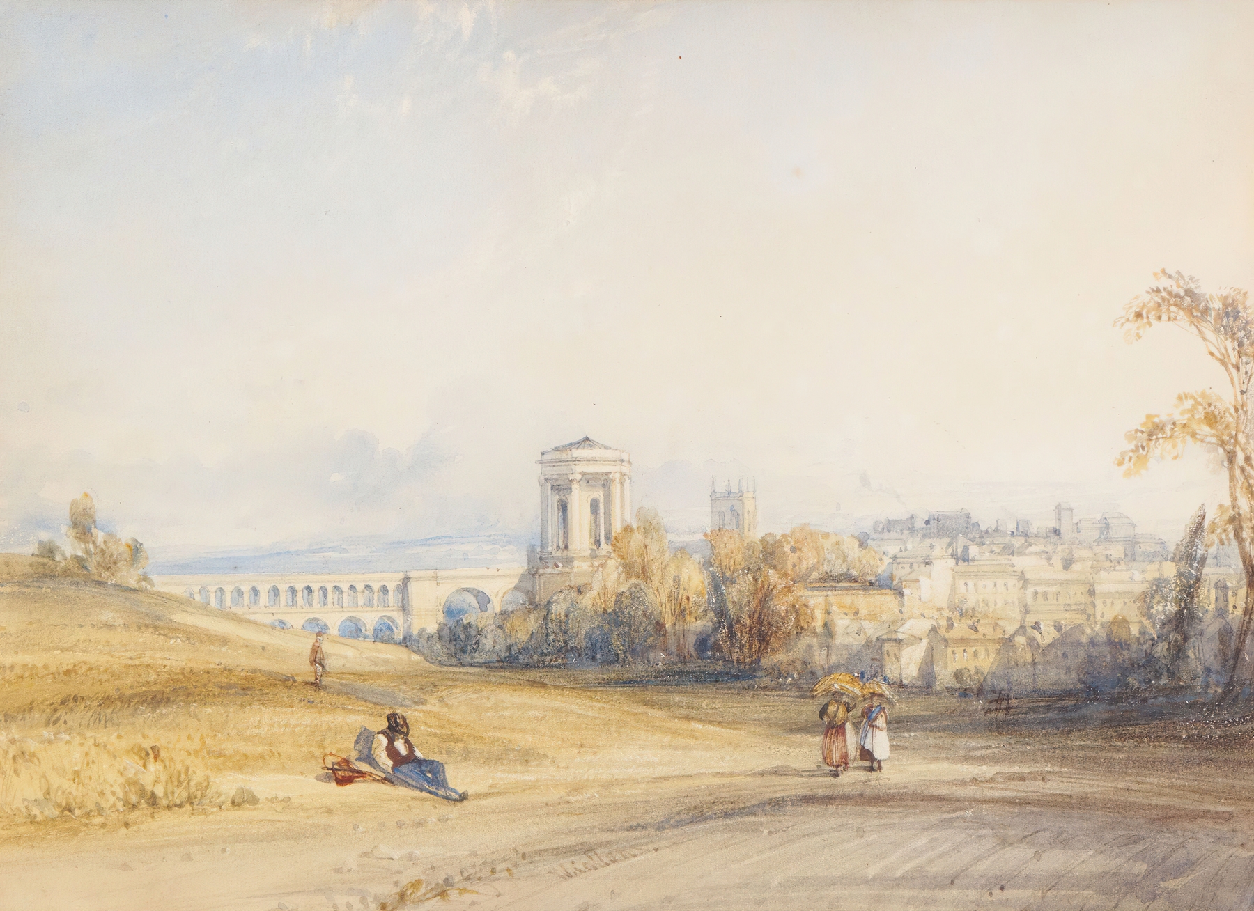 Montpellier, South of France by William Callow, oil on canvas depicting tranquil trees and architecture.