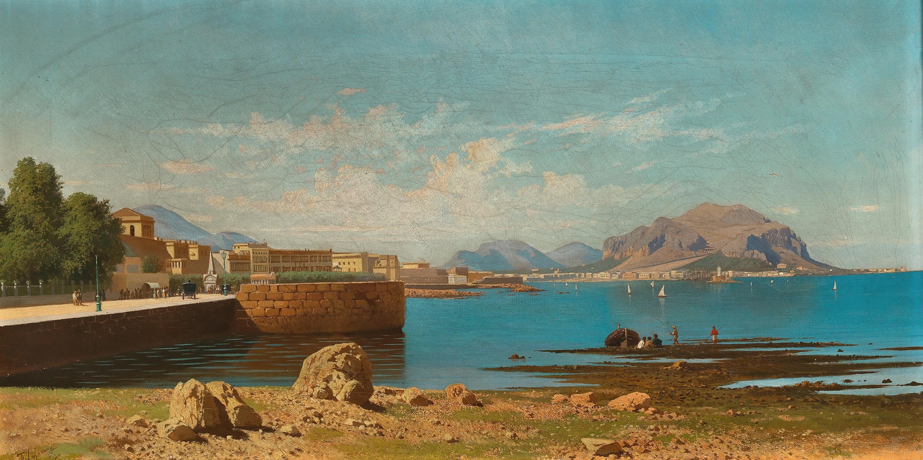 Landscape of Monte Pellegrino at sunset, oil on canvas by Francesco Lojacono