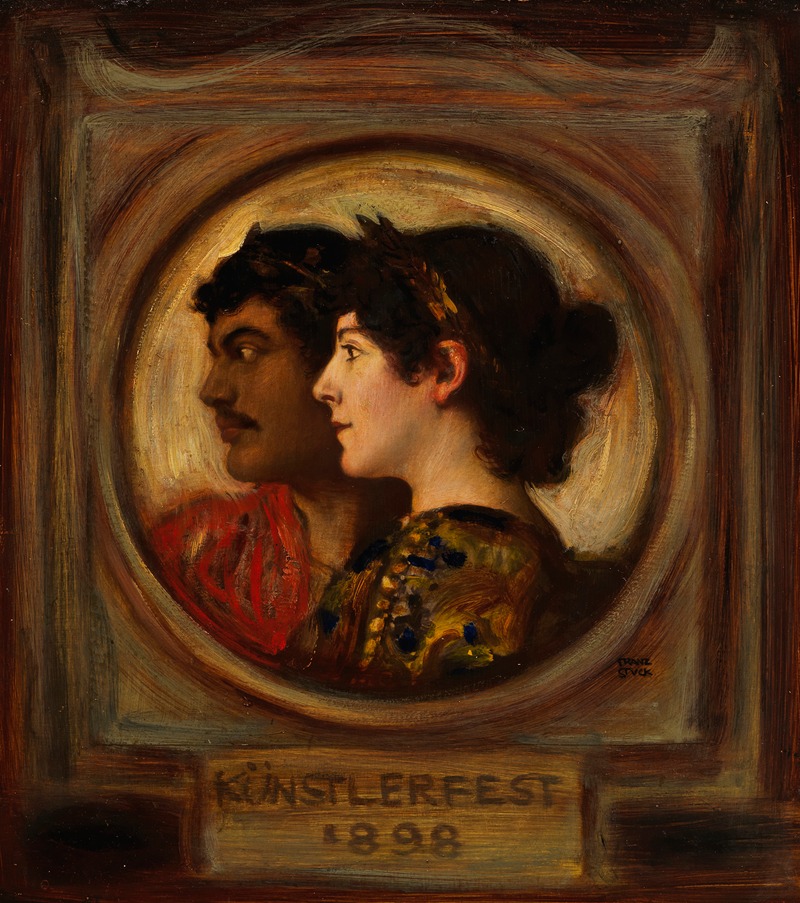 Franz von Stuck's 'Franz und Mary Stuck – Künstlerfest' captures a lively artist festival scene.
