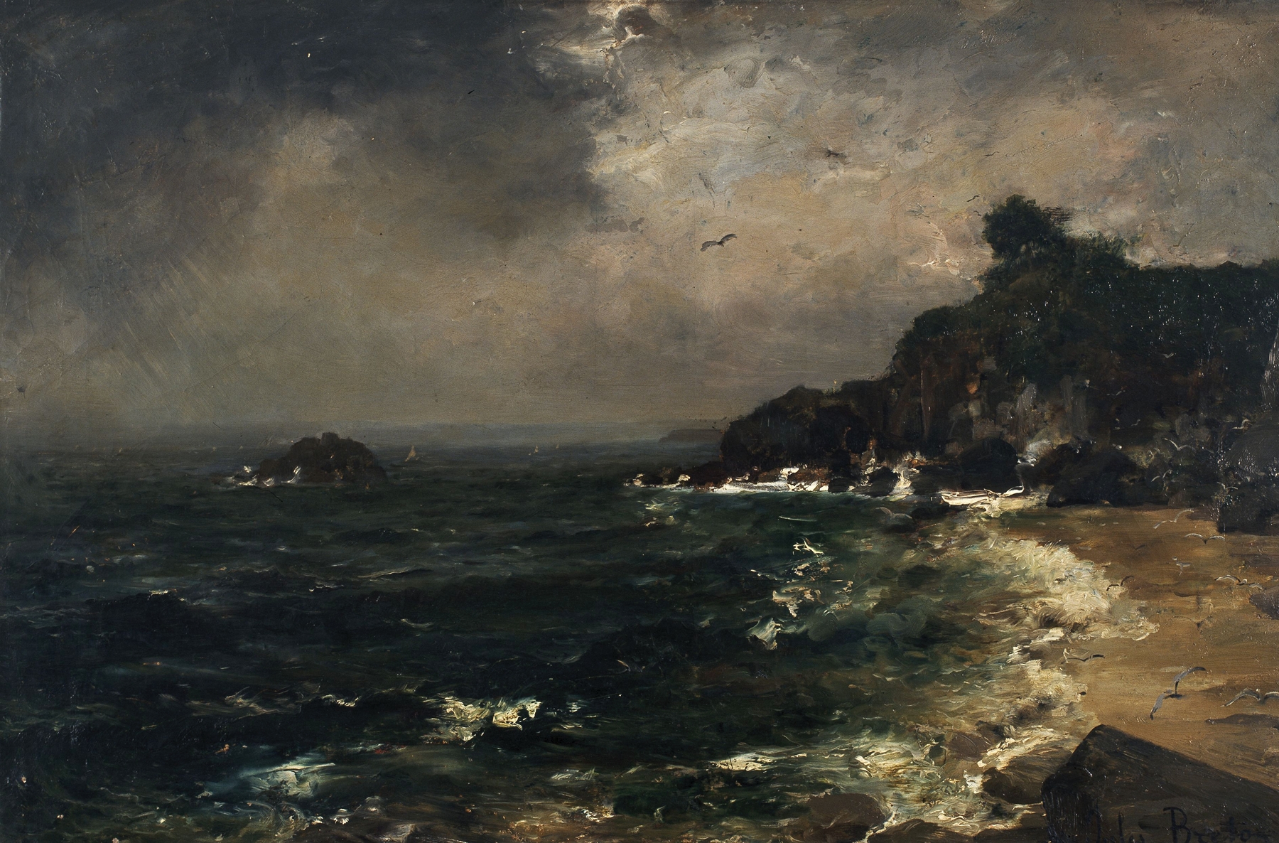Coastal Cliffs in Stormy Weather, by Jules Breton, public domain