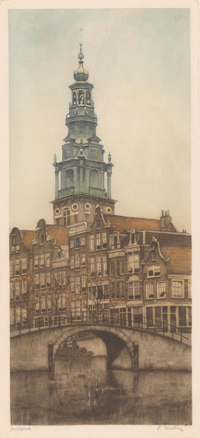 Zuiderkerk in Amsterdam by Frans Everbag, oil painting depicting church architecture with light and shadow