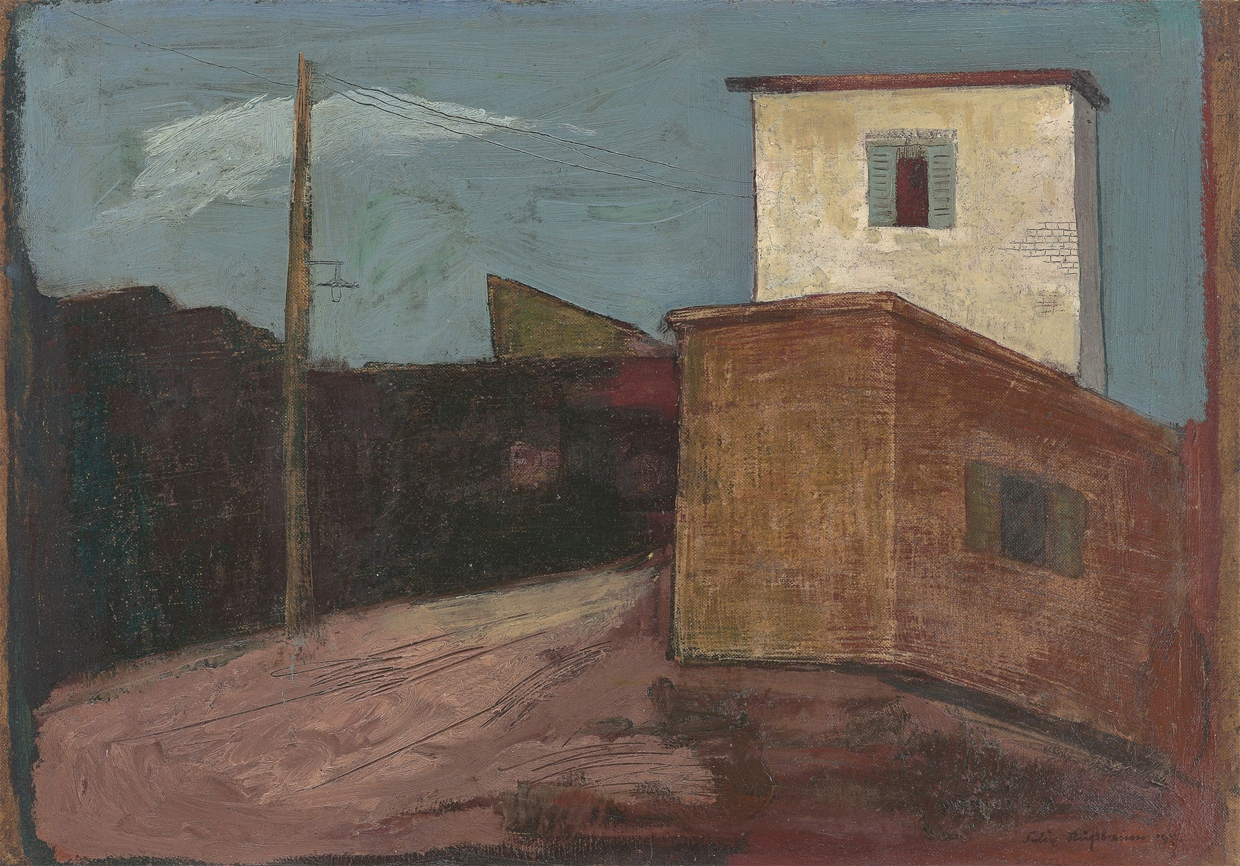 Straße mit Telefonmasten, by Felix Nussbaum, public domain