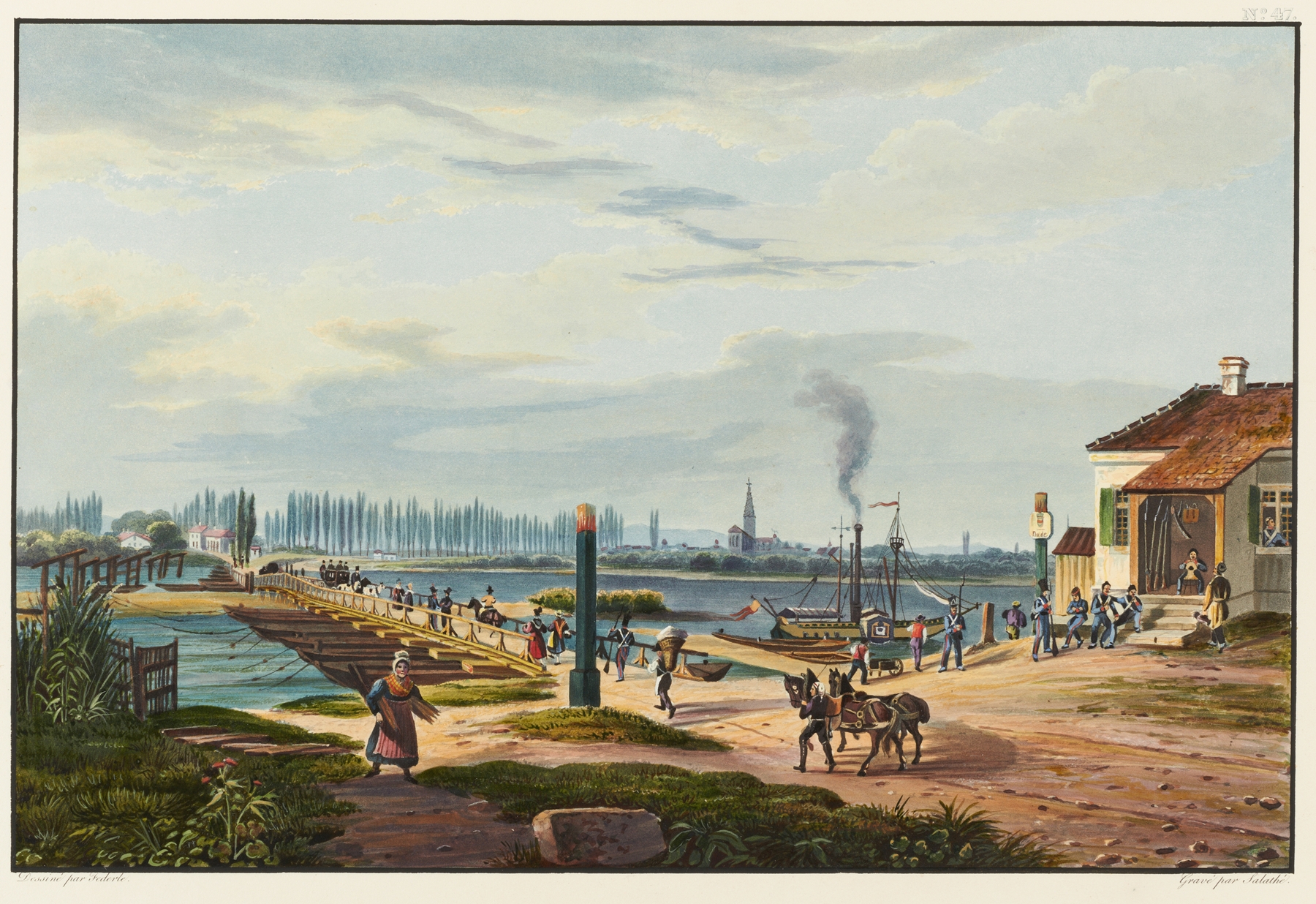 Vue de la ville de Strasbourg prise de Kehl, landscape by Johann Ludwig Bleuler