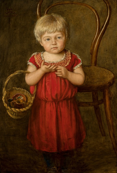 Portrait of Ela with a basket by Hans Thoma showcases a young girl in a natural setting.