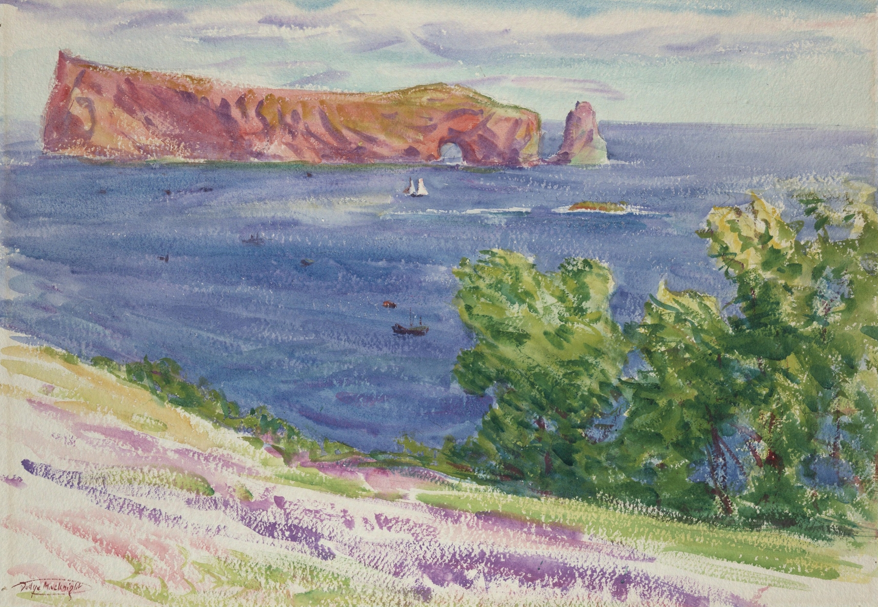 Shore Scenes with Trees and Cliff by Dodge MacKnight, impressionism
