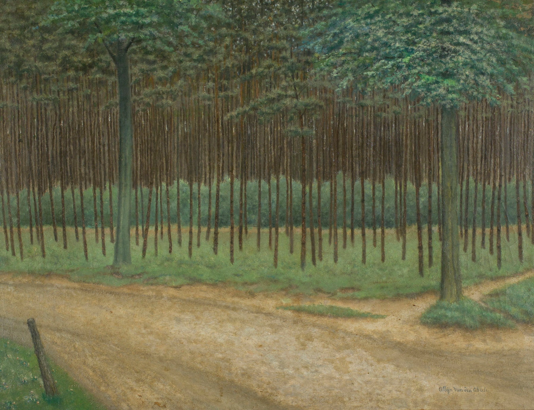 Forest Trail by Albijn Van den Abeele, impressionism, depicting a winding trail in a lush forest
