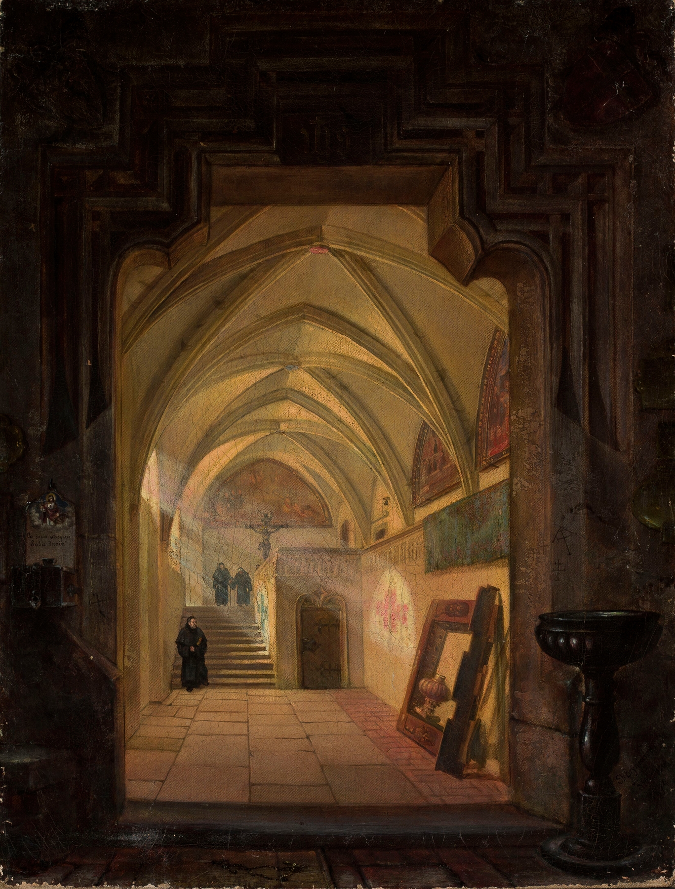 Interior of the cloister at the church of St. Catherine in Kraków, by Stanisław Bryniarski, public domain