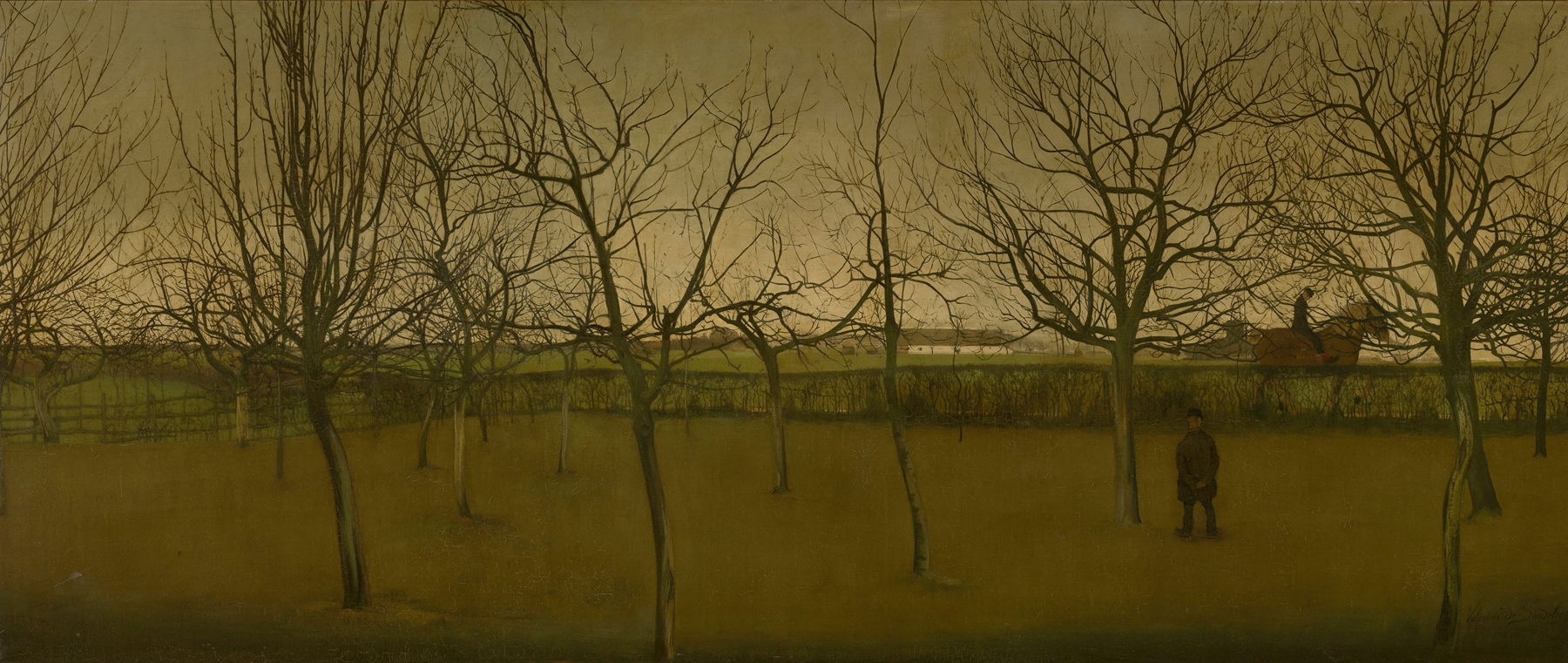 An Orchard in Winter, oil on canvas by Valerius De Saedeleer, depicting barren trees in a winter landscape.