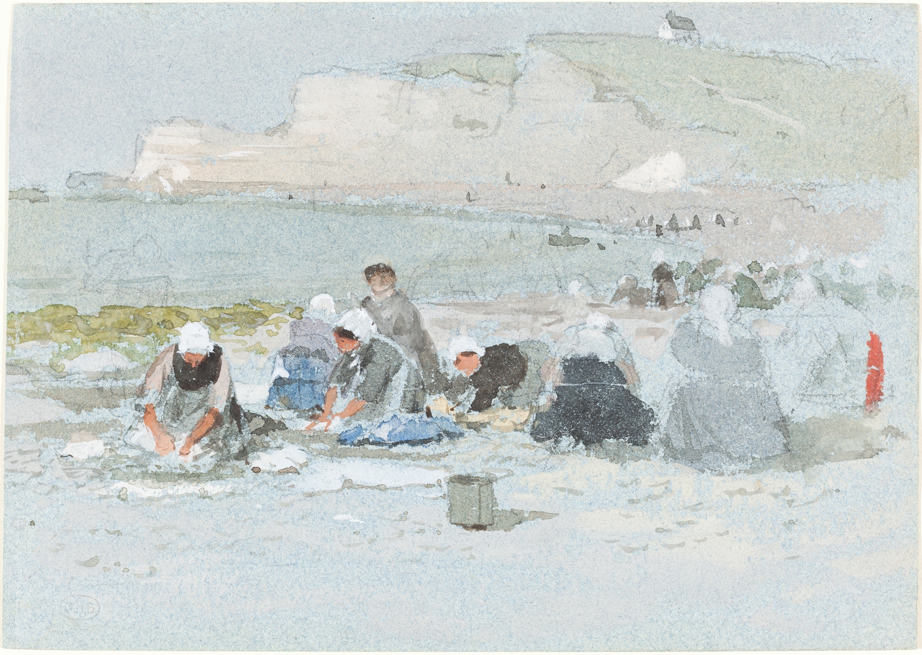 Washerwomen on the beach at Etretat, oil painting by George Henry Boughton
