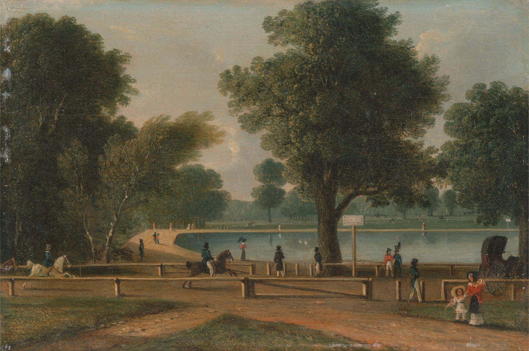 The Serpentine, Hyde Park by George Sidney Shepherd, oil painting depicting water and reflections.
