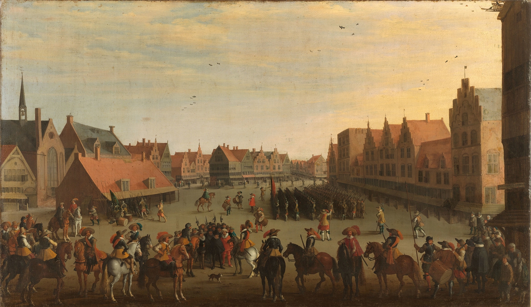 Historical scene of mercenaries disbanding, oil on canvas by Joost Cornelisz Droochsloot