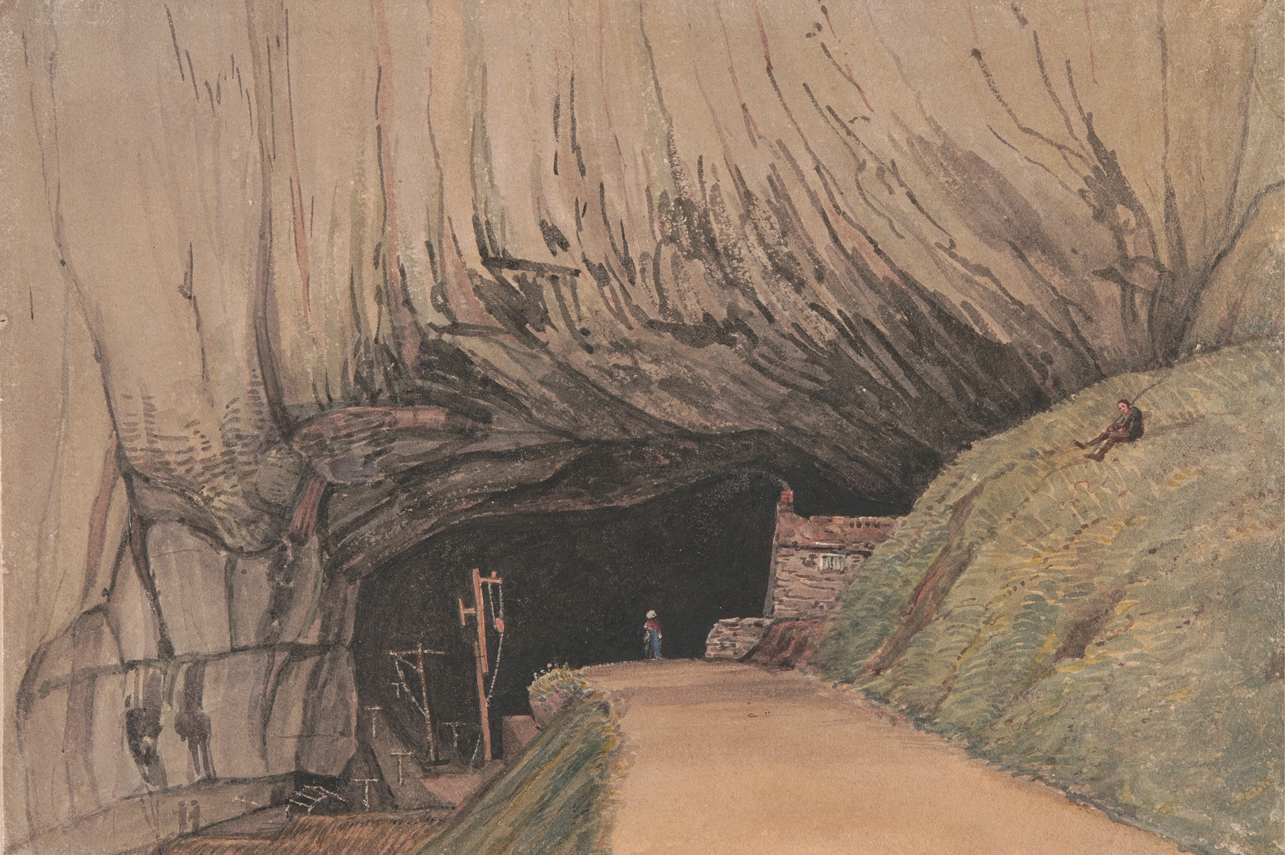 Entrance to Peak Cavern, watercolor on paper by George Cumberland
