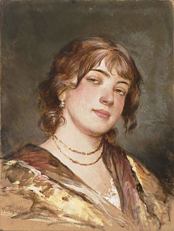 This painting depicts a young Italian woman in a traditional setting.