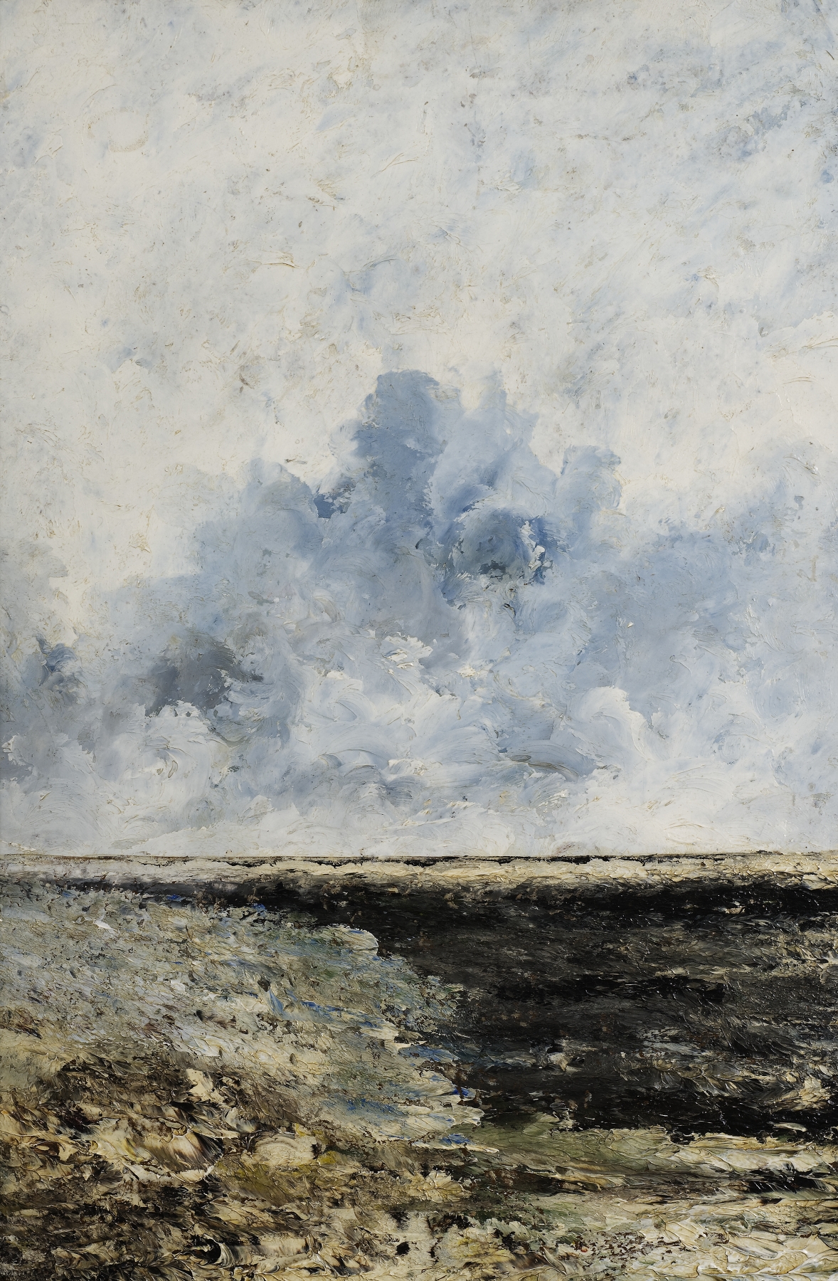 Seascape by August Strindberg, oil on canvas depicting a tranquil sea and horizon.