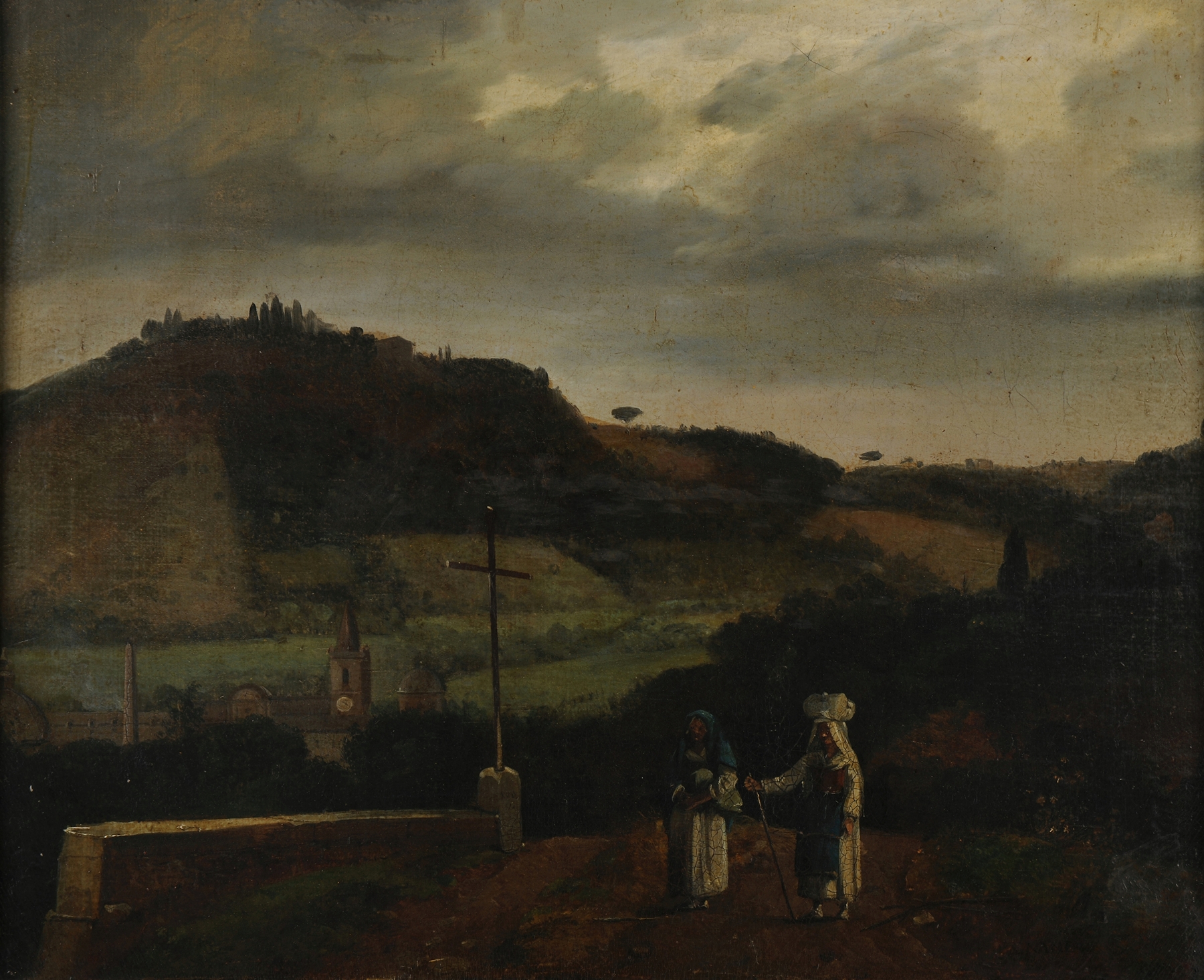 Landscape by François-Marius Granet, oil painting depicting soft colors and gentle hills.
