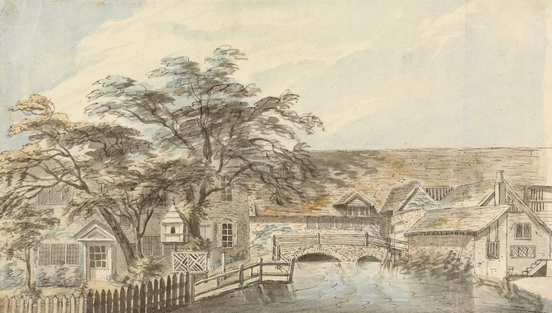 Landscape oil painting by Thomas Stowers featuring a mill by a river